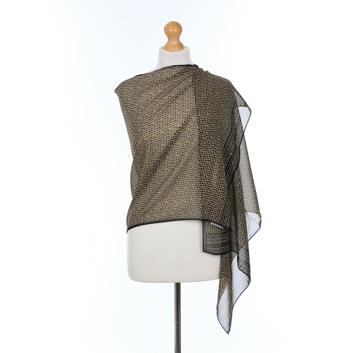 Brand New Jaeger Black And Beige Patterned Vintage Silk Scarf