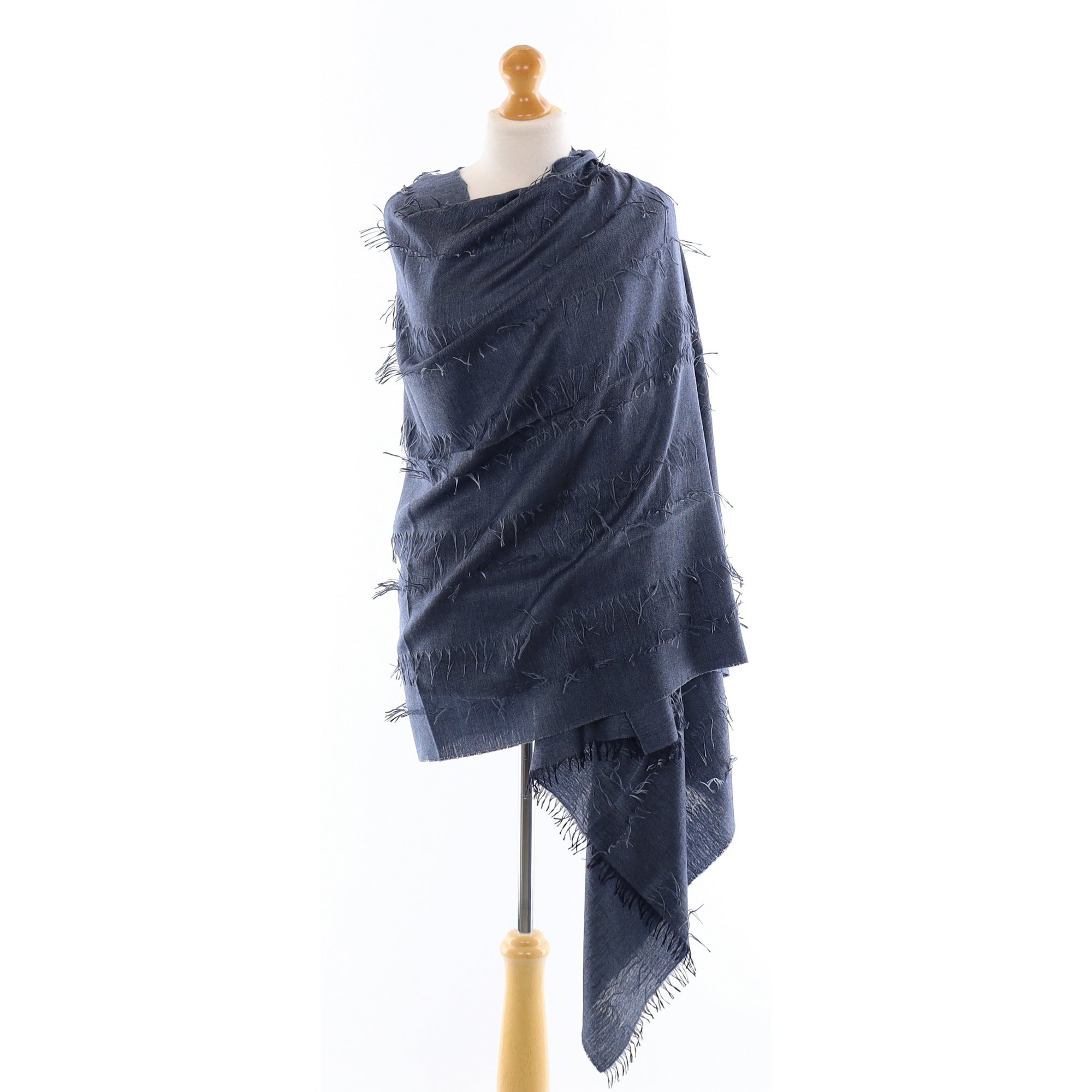 Scottish Naval Blue Tassel Fine Woven Cashmere Wrap