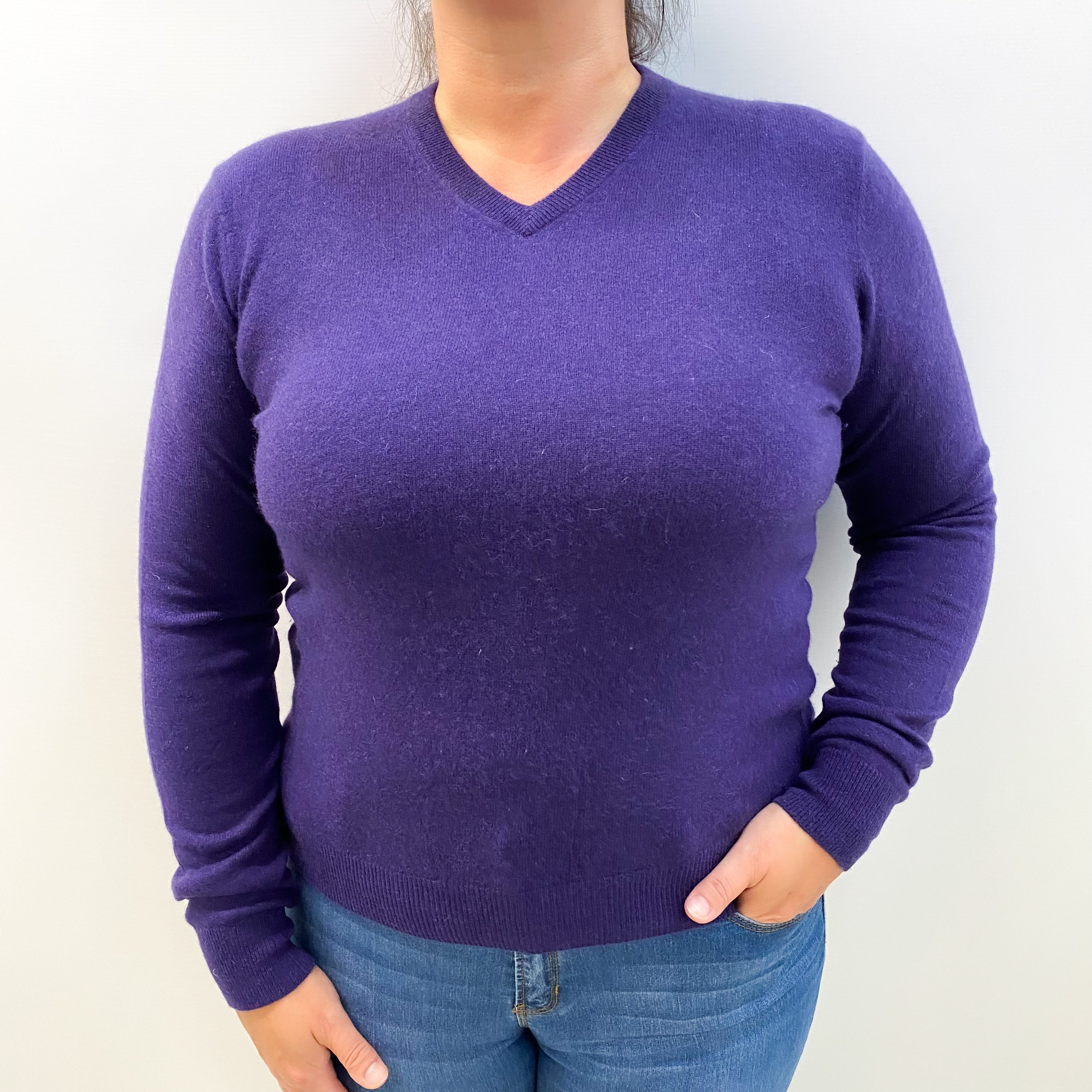 Blueberry Purple Cashmere V Neck Jumper Large