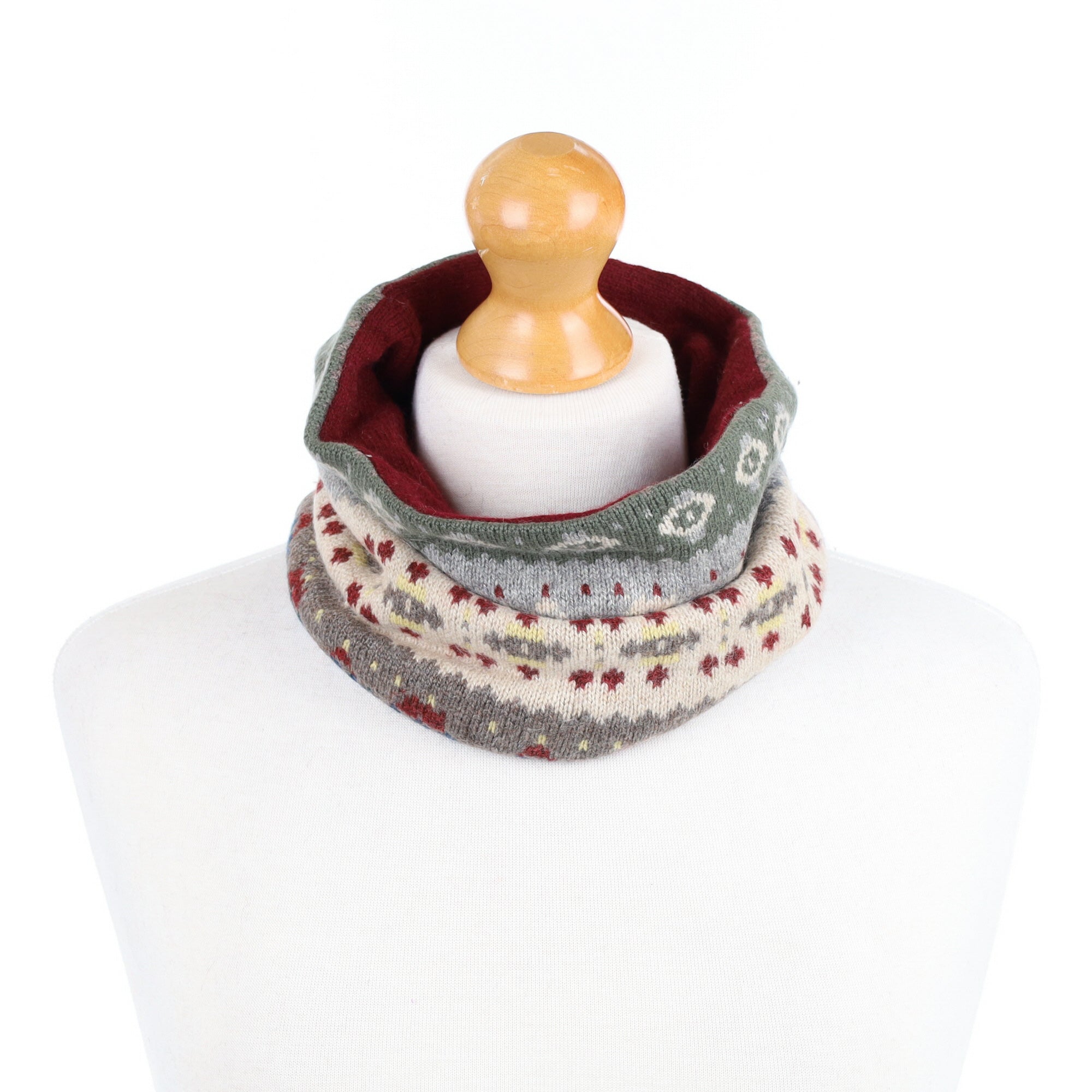 Pattern and Burgundy Neck Warmer
