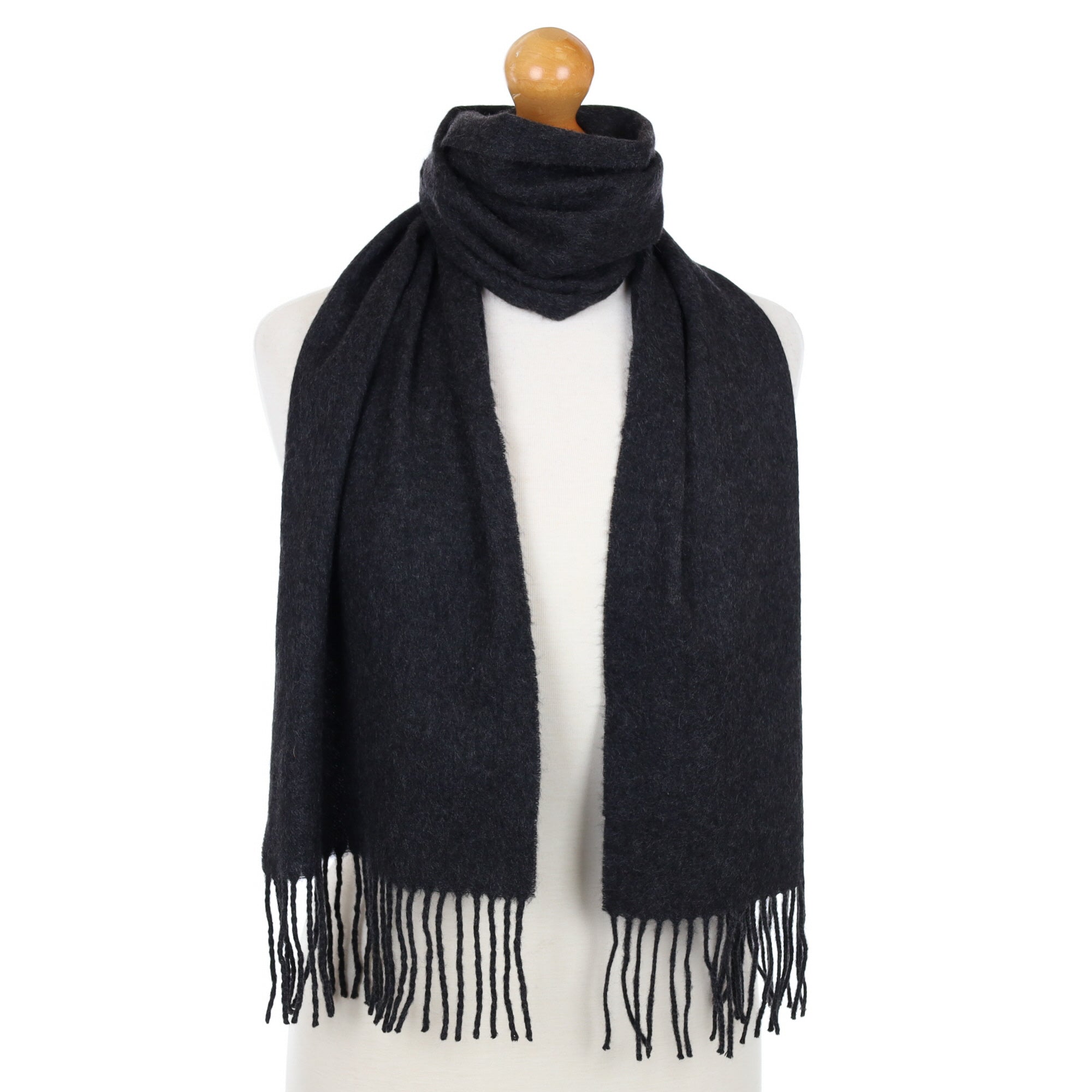 Charcoal Grey Cashmere Fringed Woven Scarf