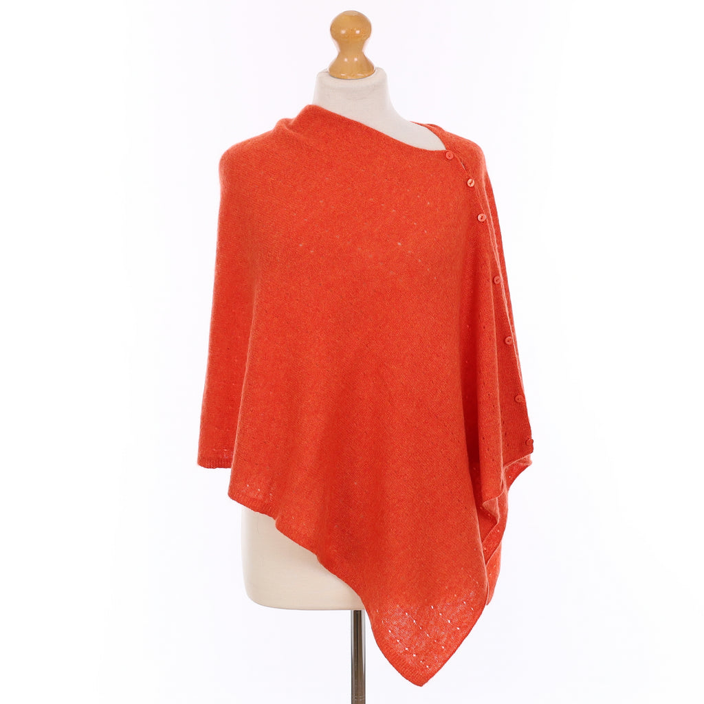 Blaze Orange Pointelle Cashmere Poncho