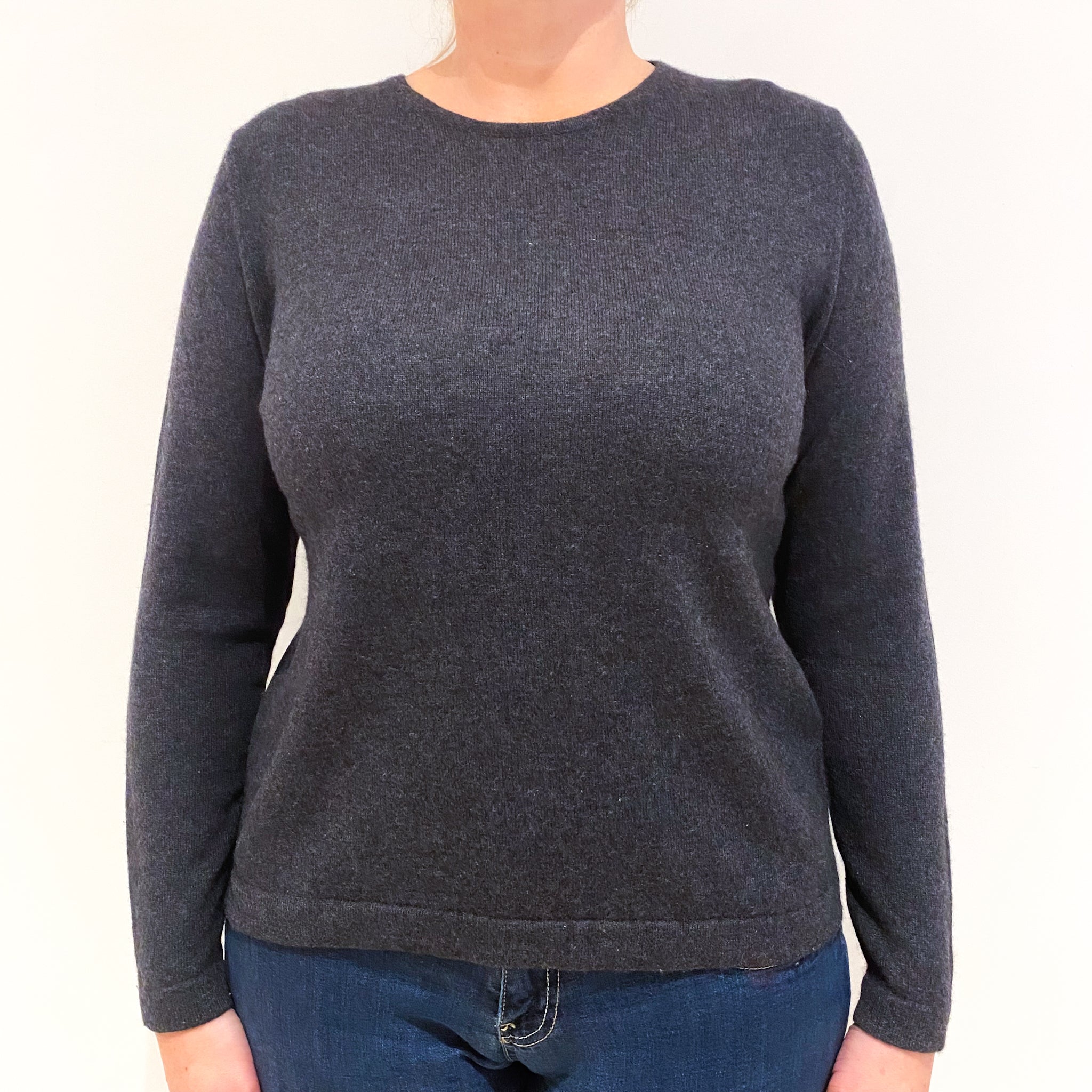 Charcoal Grey Cashmere Crew Neck Jumper Large