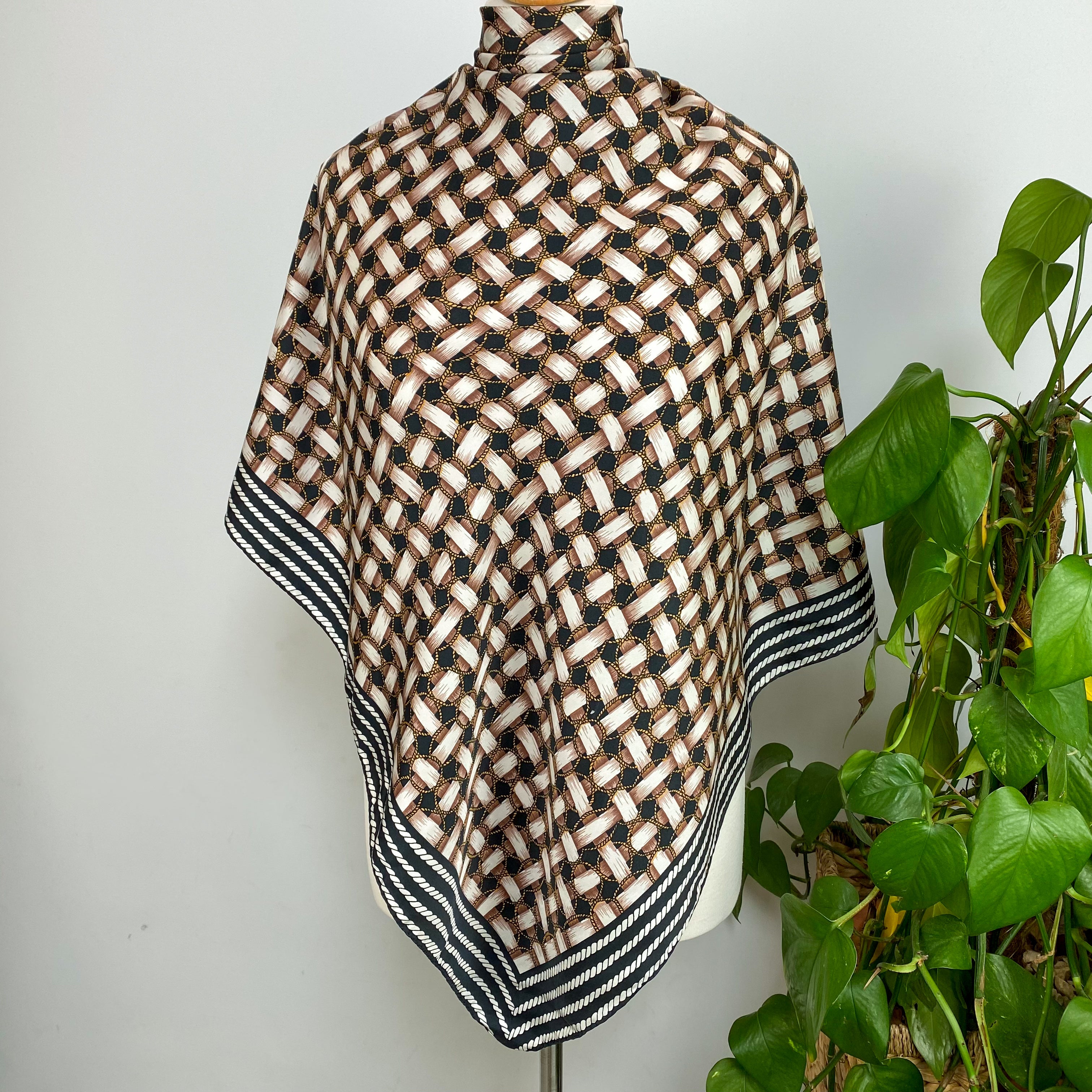 Basket Weave Check Silk Scarf