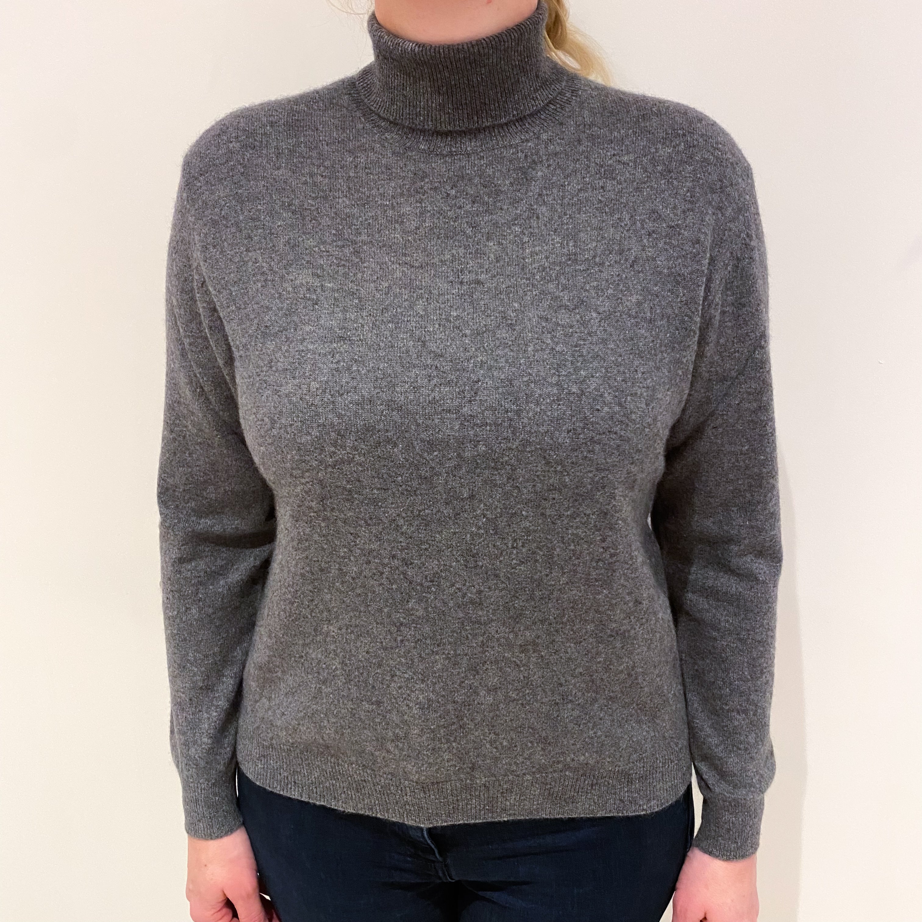 Slate Grey Cashmere Polo Neck Jumper Large
