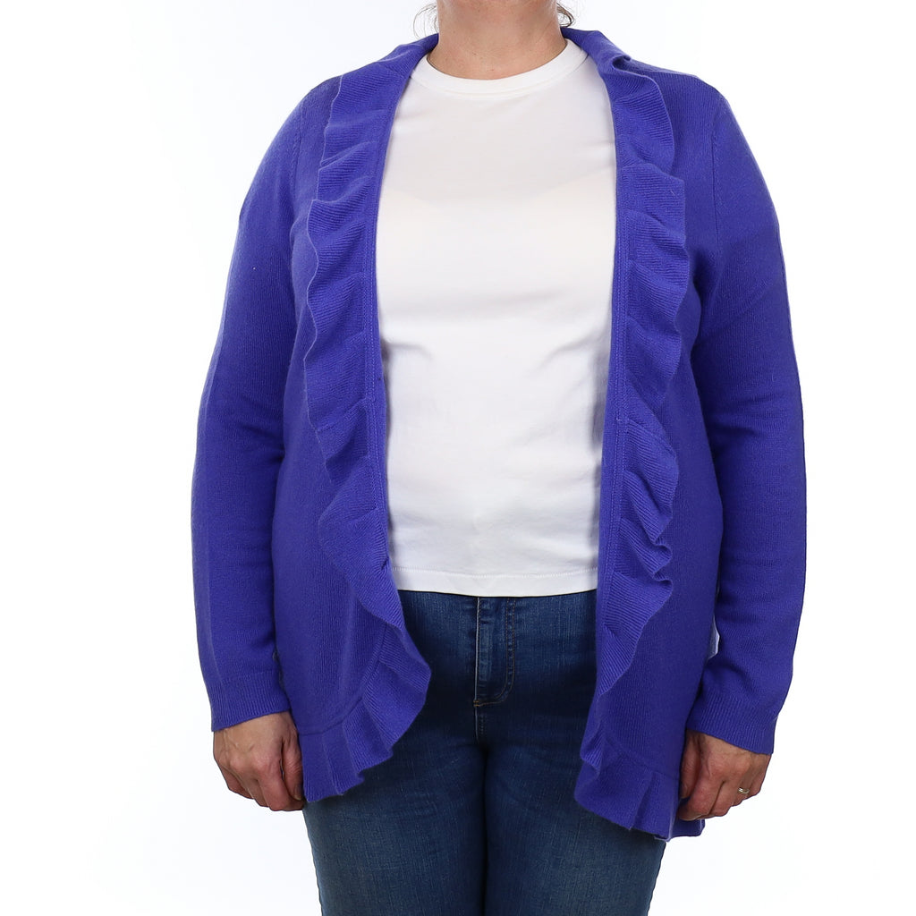 Hyacinth Purple Cashmere Ruffle Edge to Edge Cardigan Extra Large