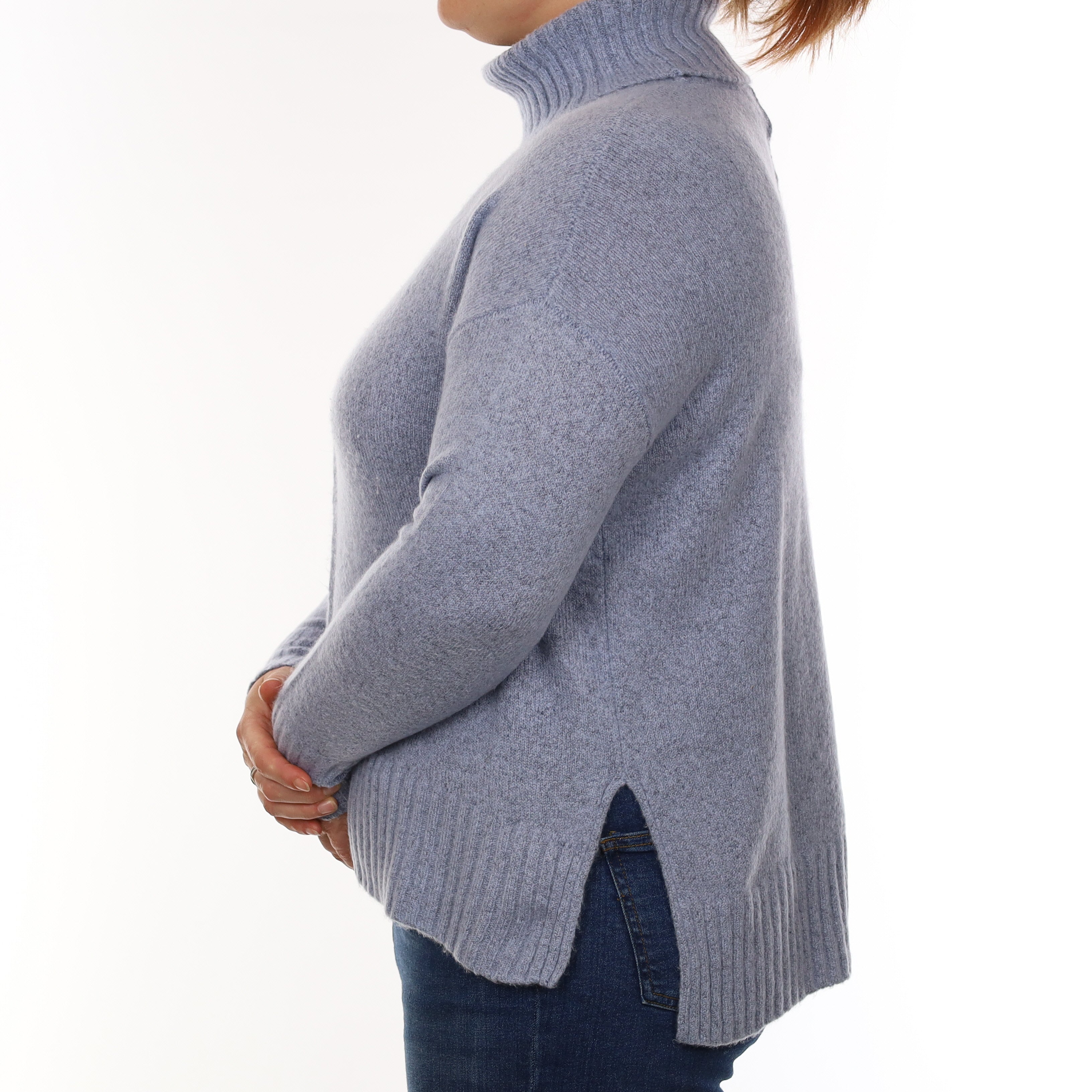 Blue Grey Marl Cashmere Chunky Polo Neck Jumper Large
