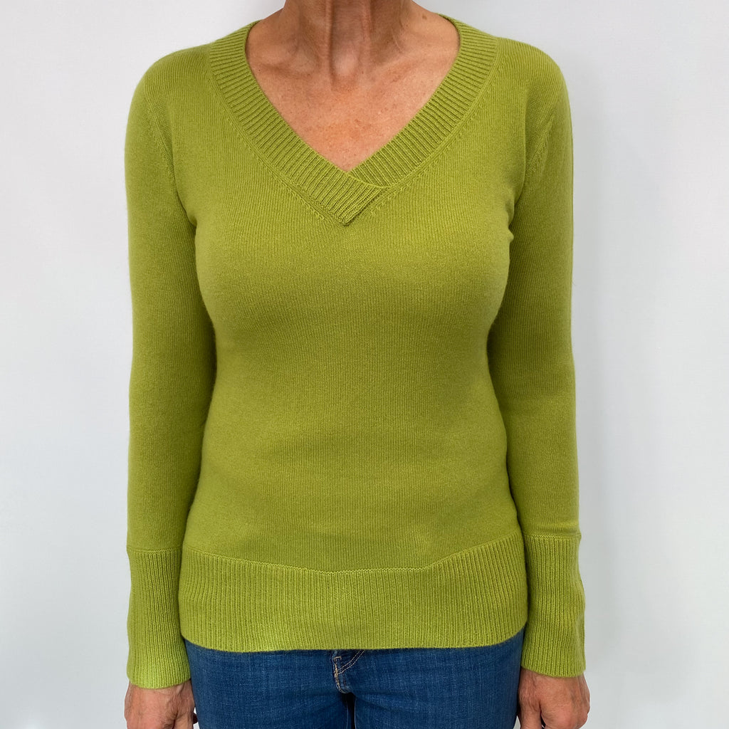 Lime Green Cashmere V Neck Jumper Medium