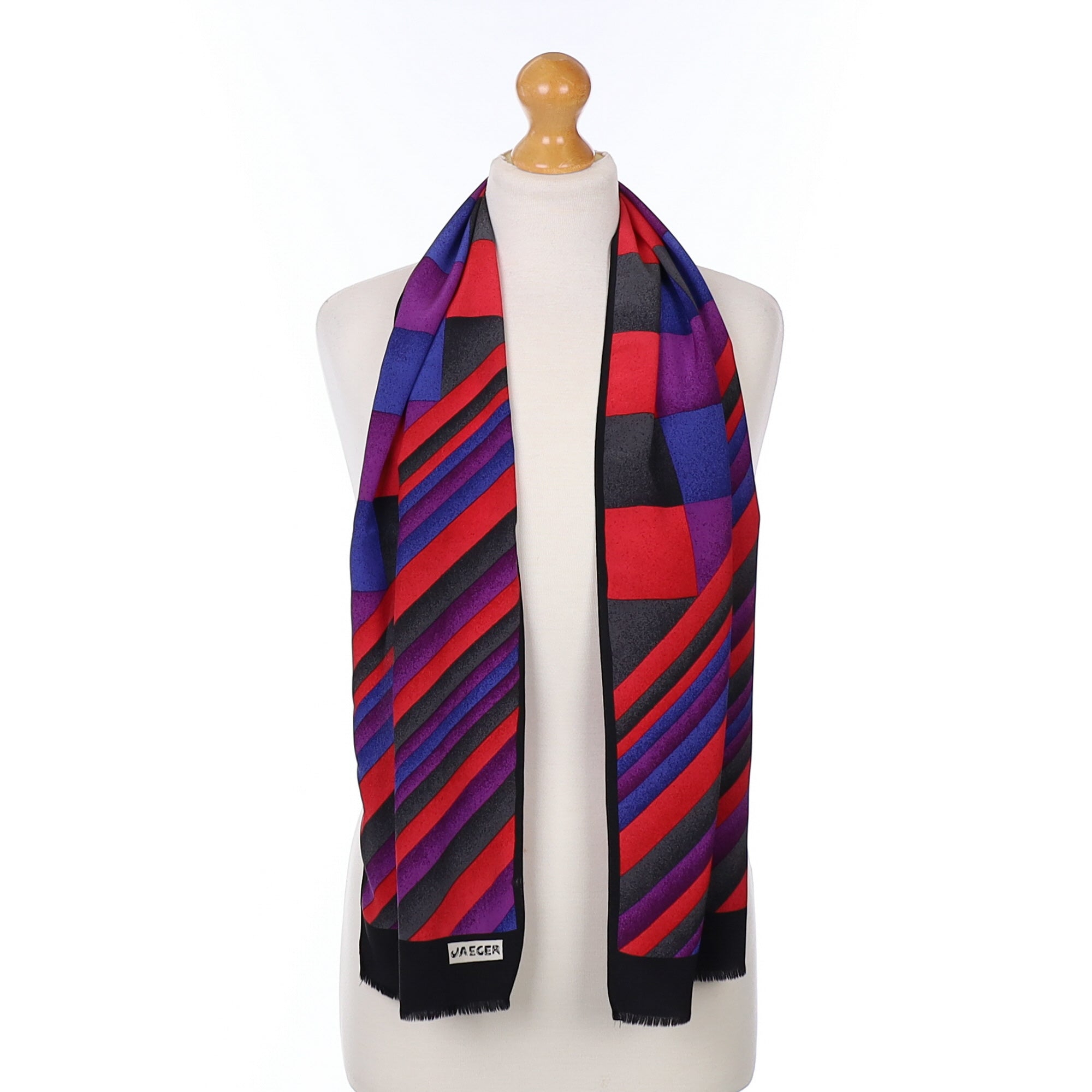 1980’s Jaeger Red Striped Vintage Silk Scarf