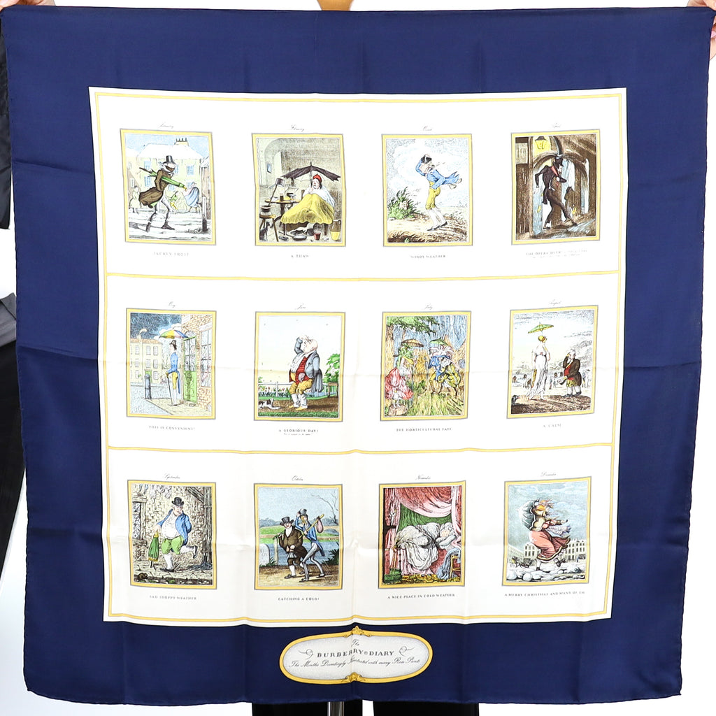 Burberry Illustrated Weather Descriptions Vintage Silk Scarf