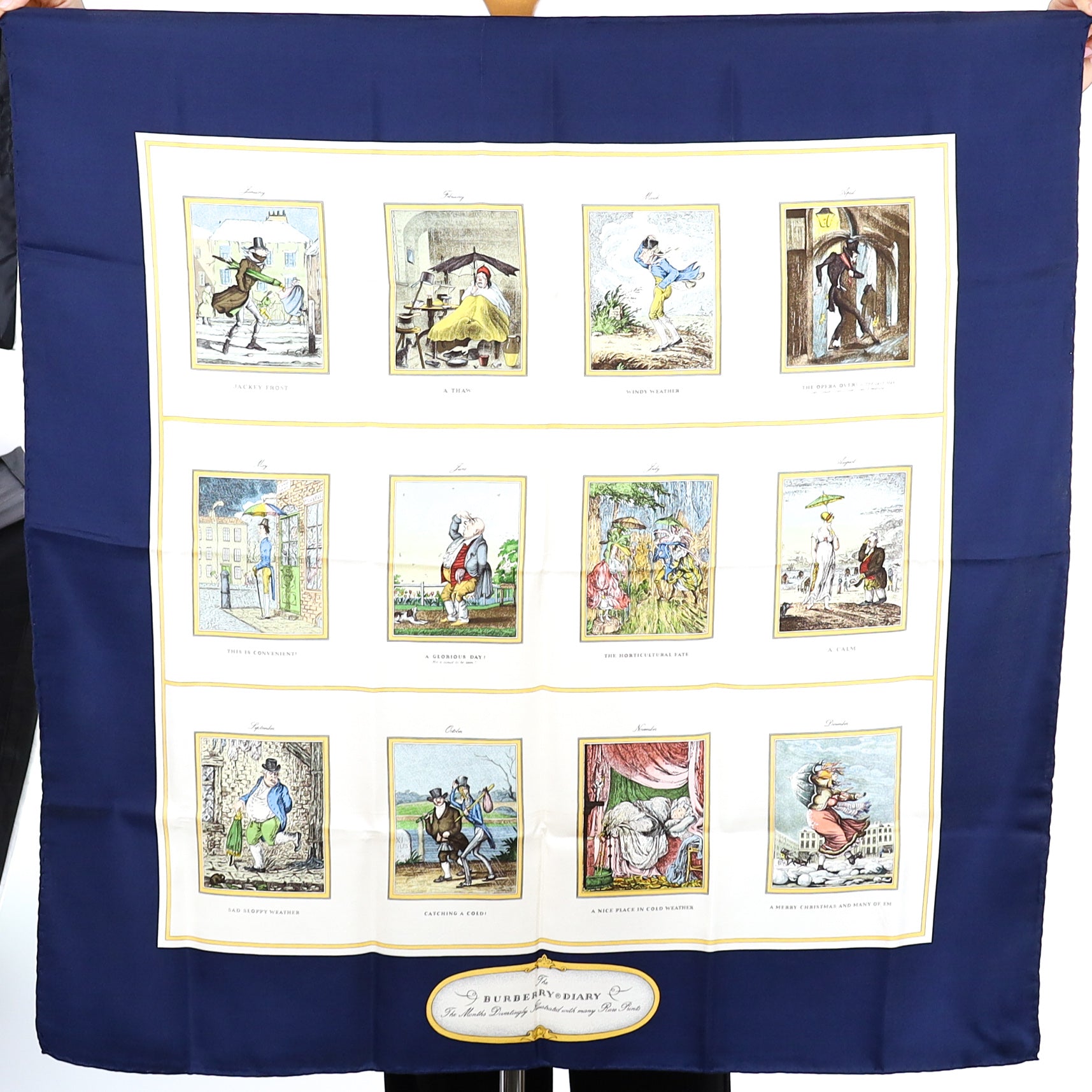 Burberry Illustrated Weather Descriptions Vintage Silk Scarf