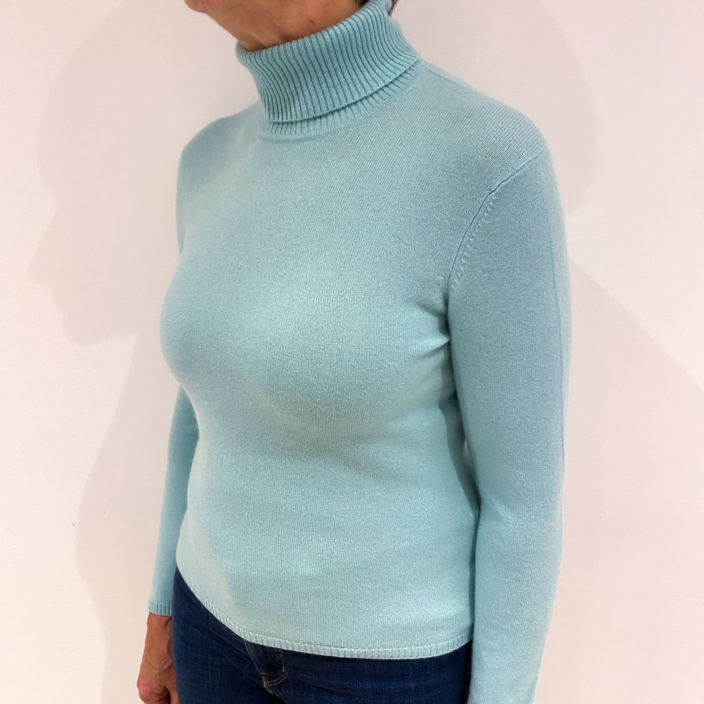Deep Mint Green Cashmere Polo Neck Jumper Medium