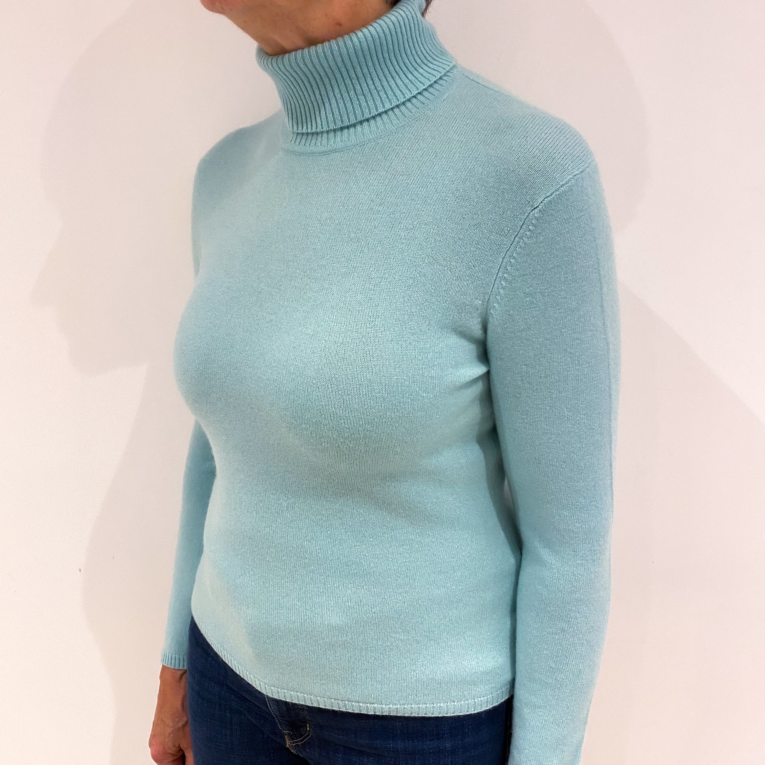 Deep Mint Green Cashmere Polo Neck Jumper Medium
