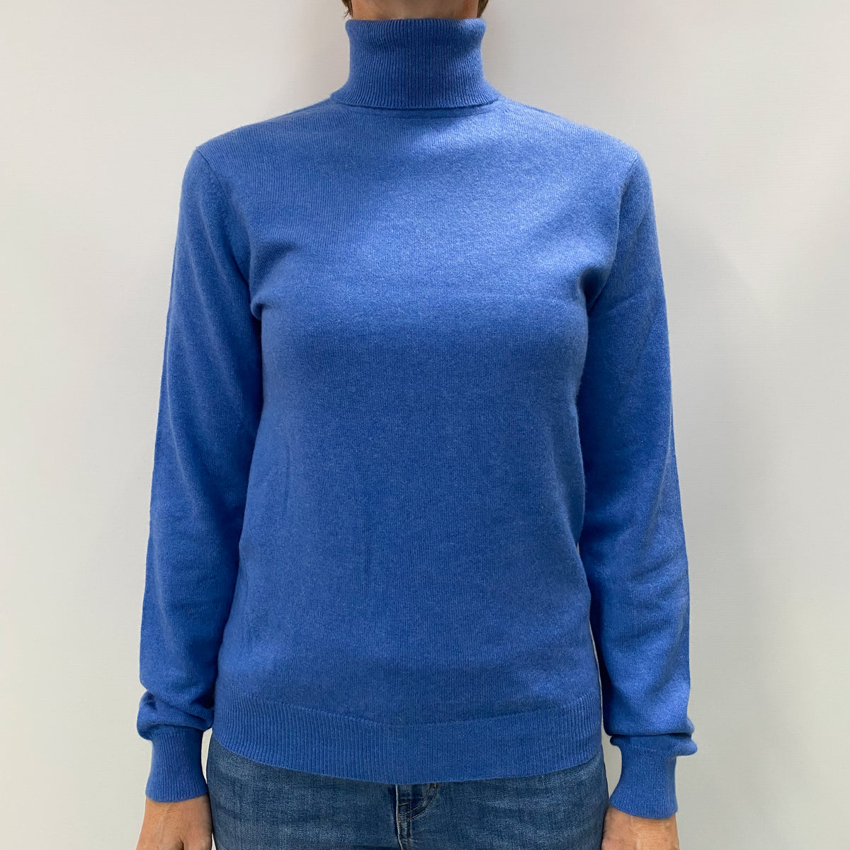 Tanzanite Blue Cashmere Polo Neck Jumper Small
