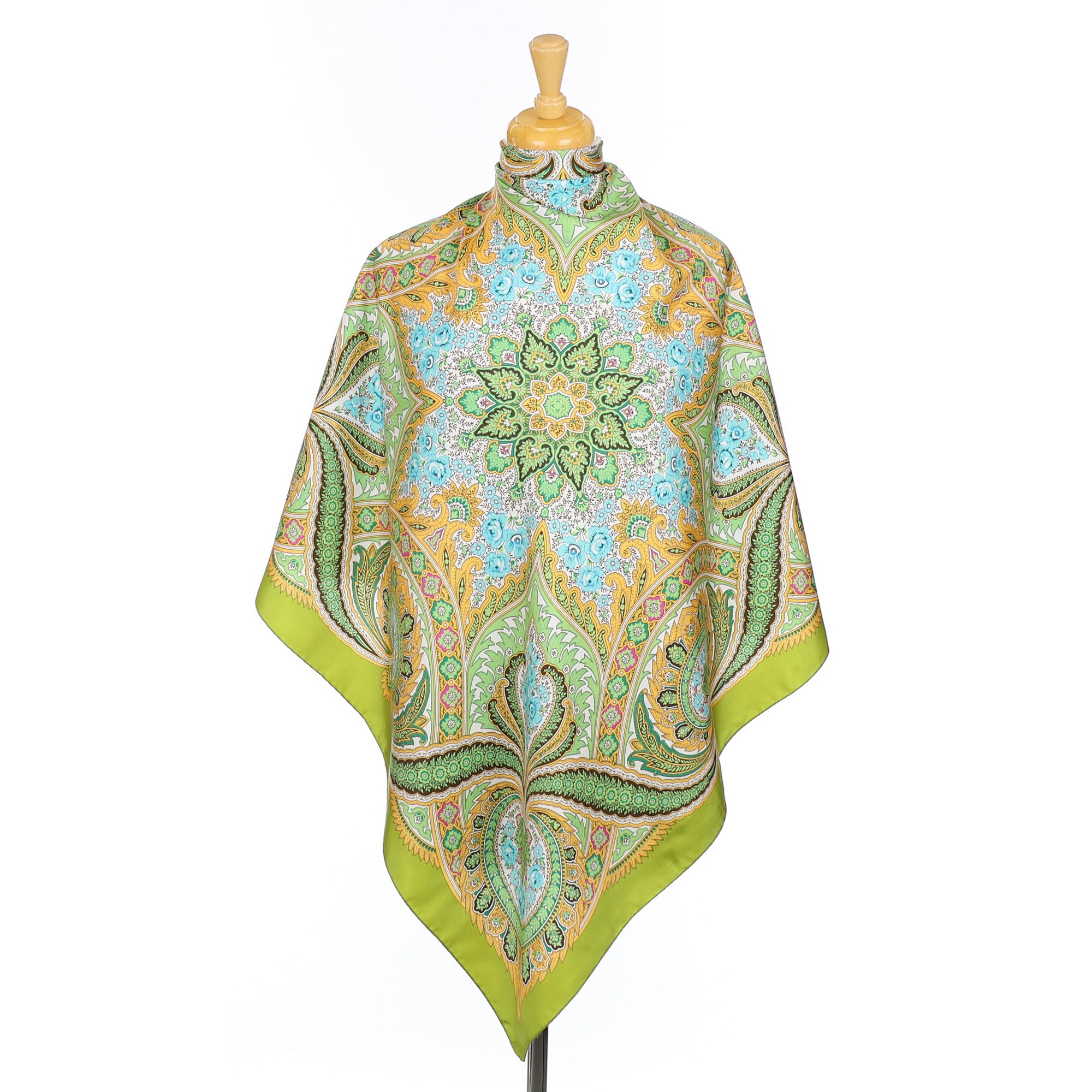 Unworn Green Paisley Patterned Silk Scarf