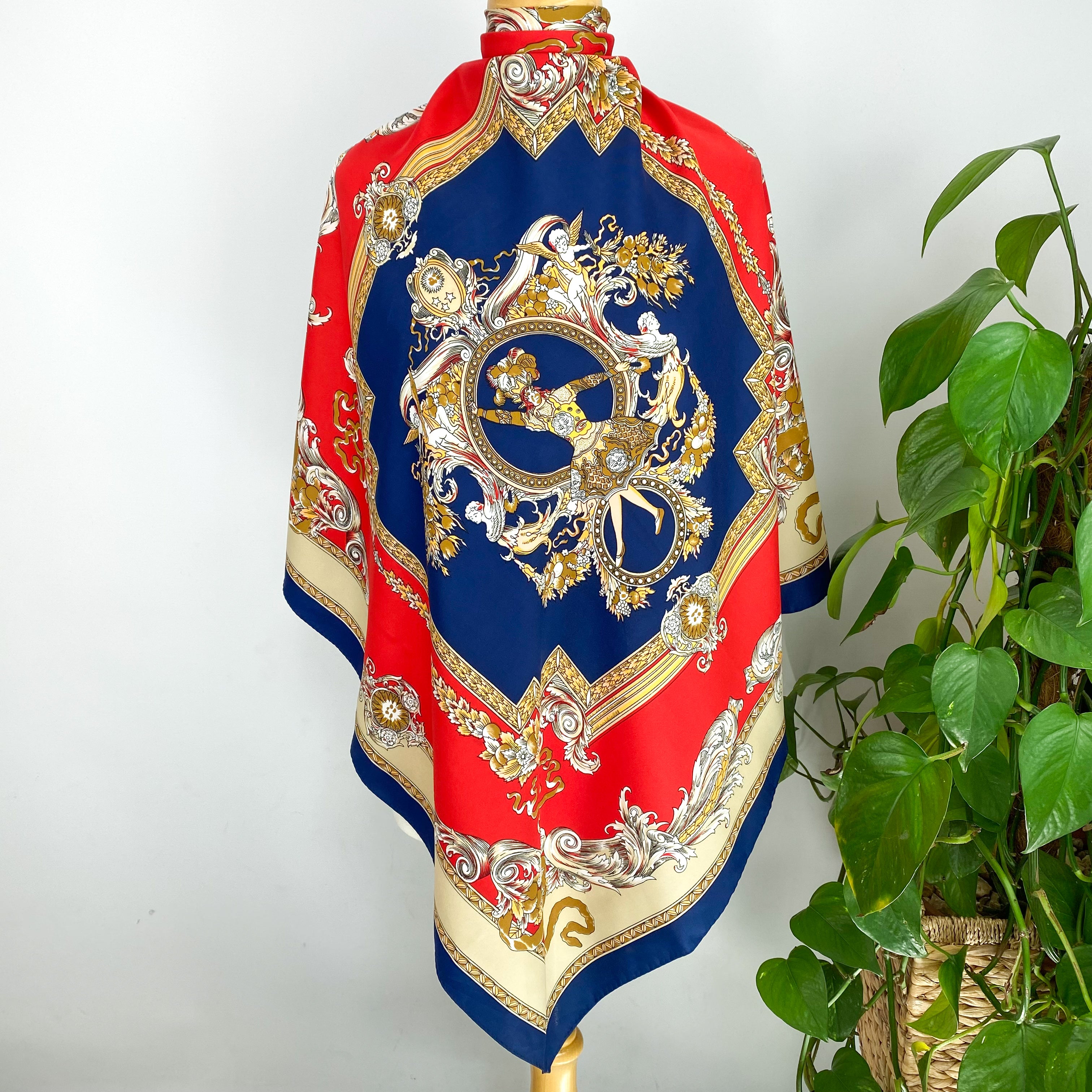 Red Navy and Gold Silk Scarf