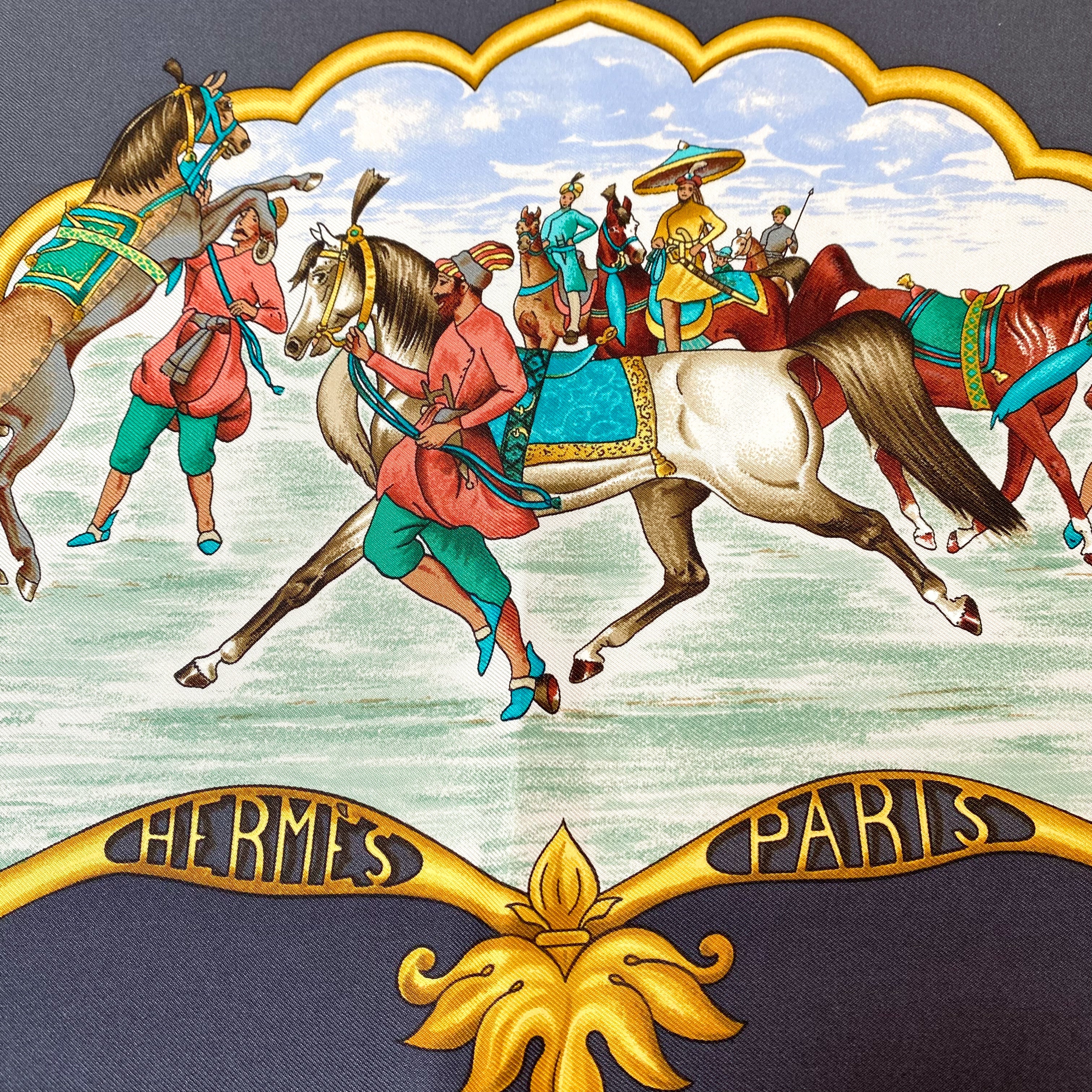 Boxed Hermès Les Chevaux des Moghols 1993 Silk Scarf