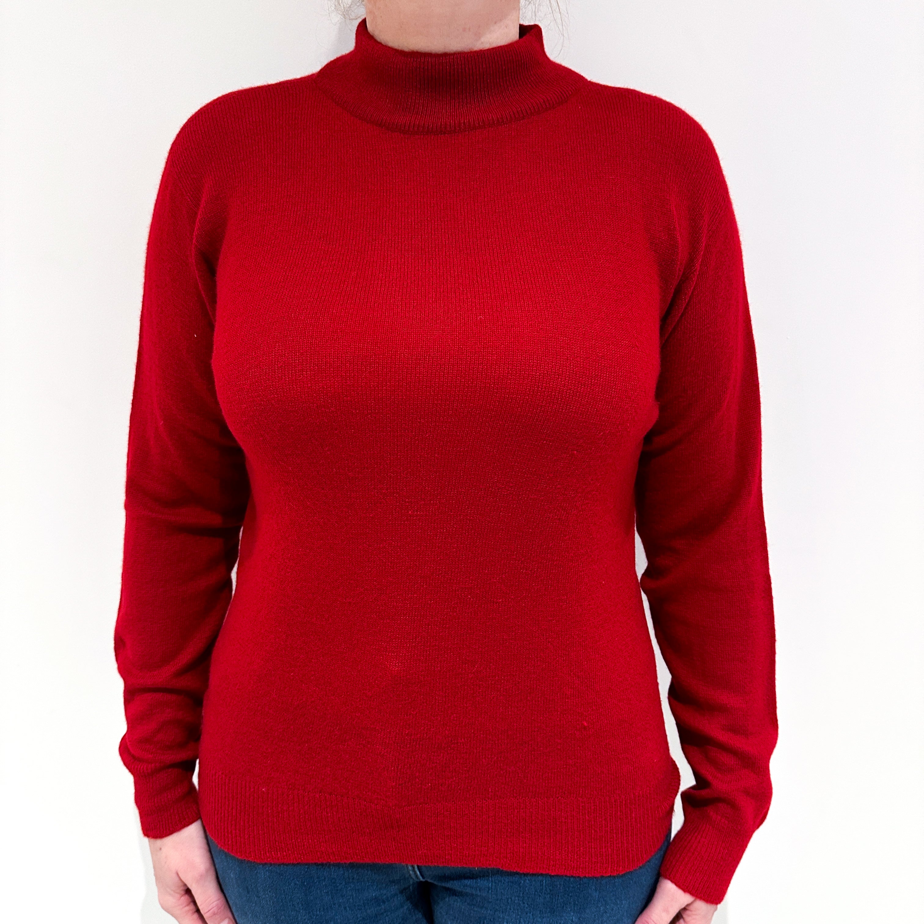 Crimson Red Lightweight Cashmere Turtle Neck Jumper Large