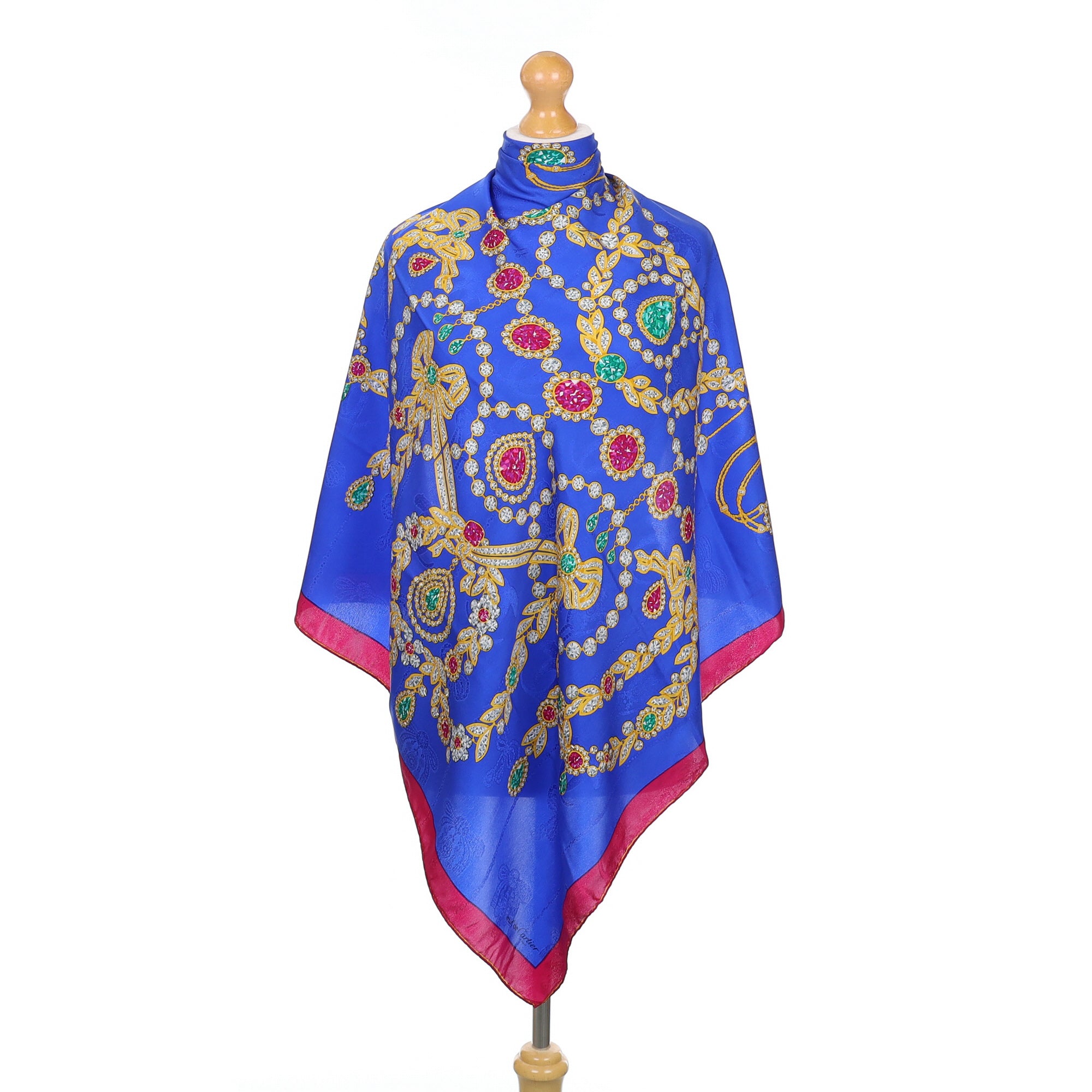 Boxed Cartier Blue Jewel Design Silk Scarf