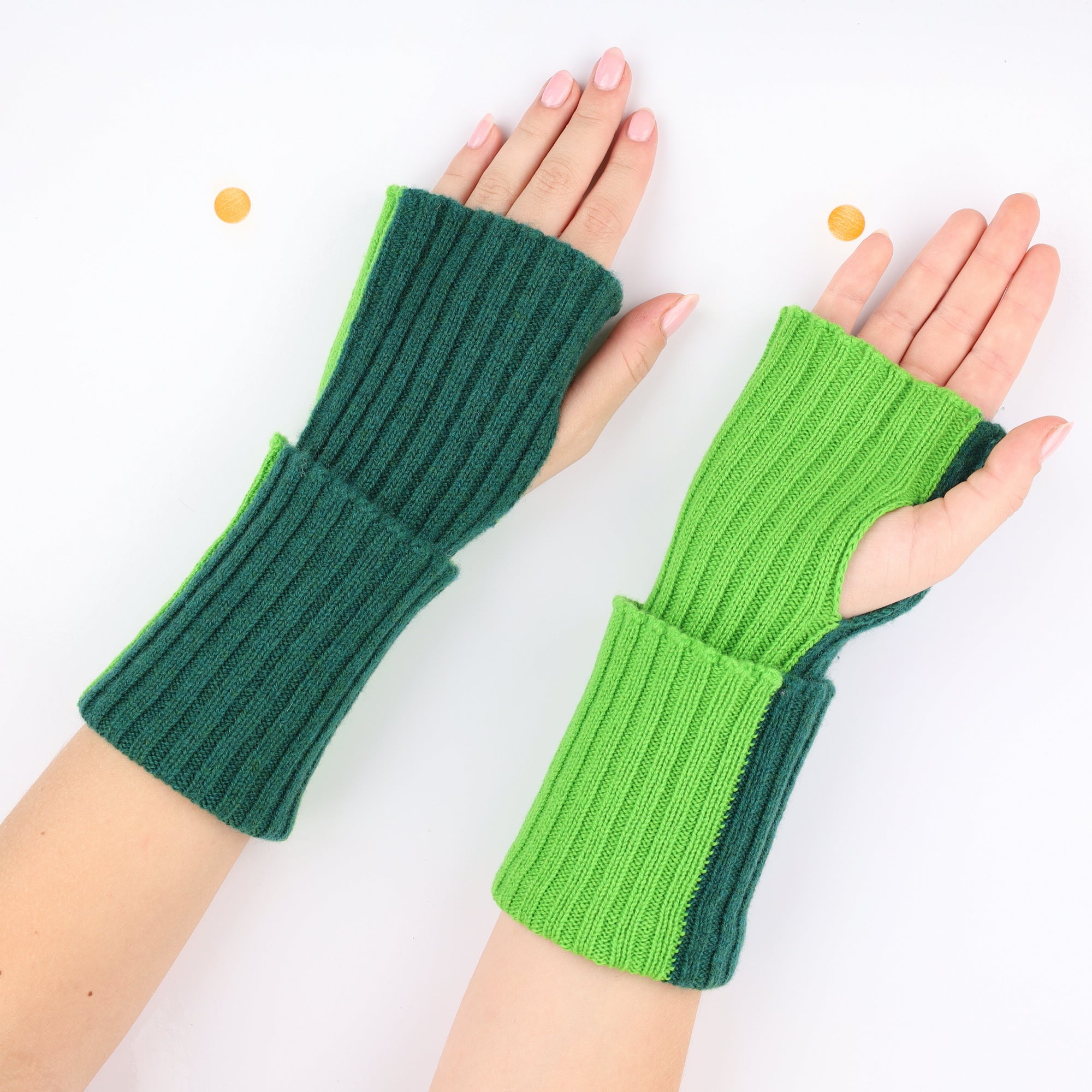 Brand New Scottish Neon and Forest Green Ribbed Fingerless Gloves