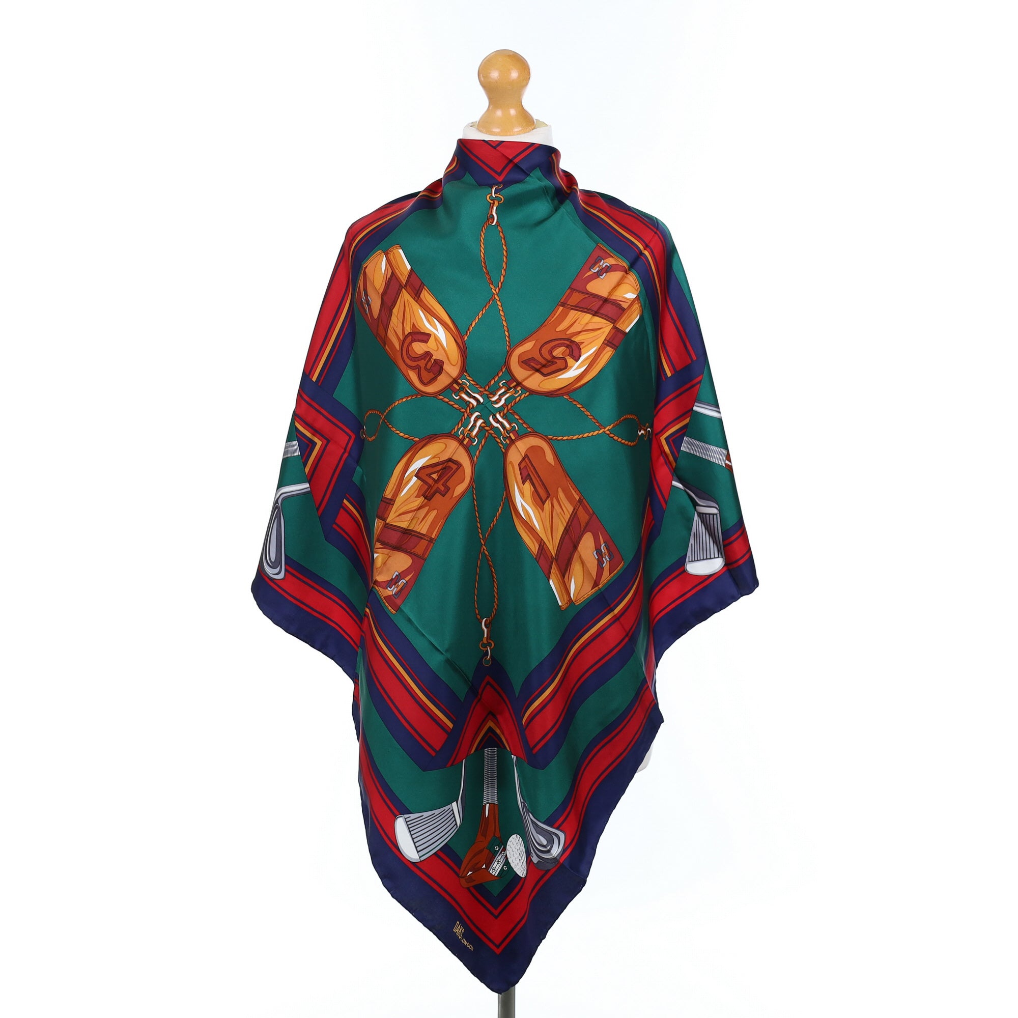 Brand New DAKS Golf Themed Vintage Silk Scarf