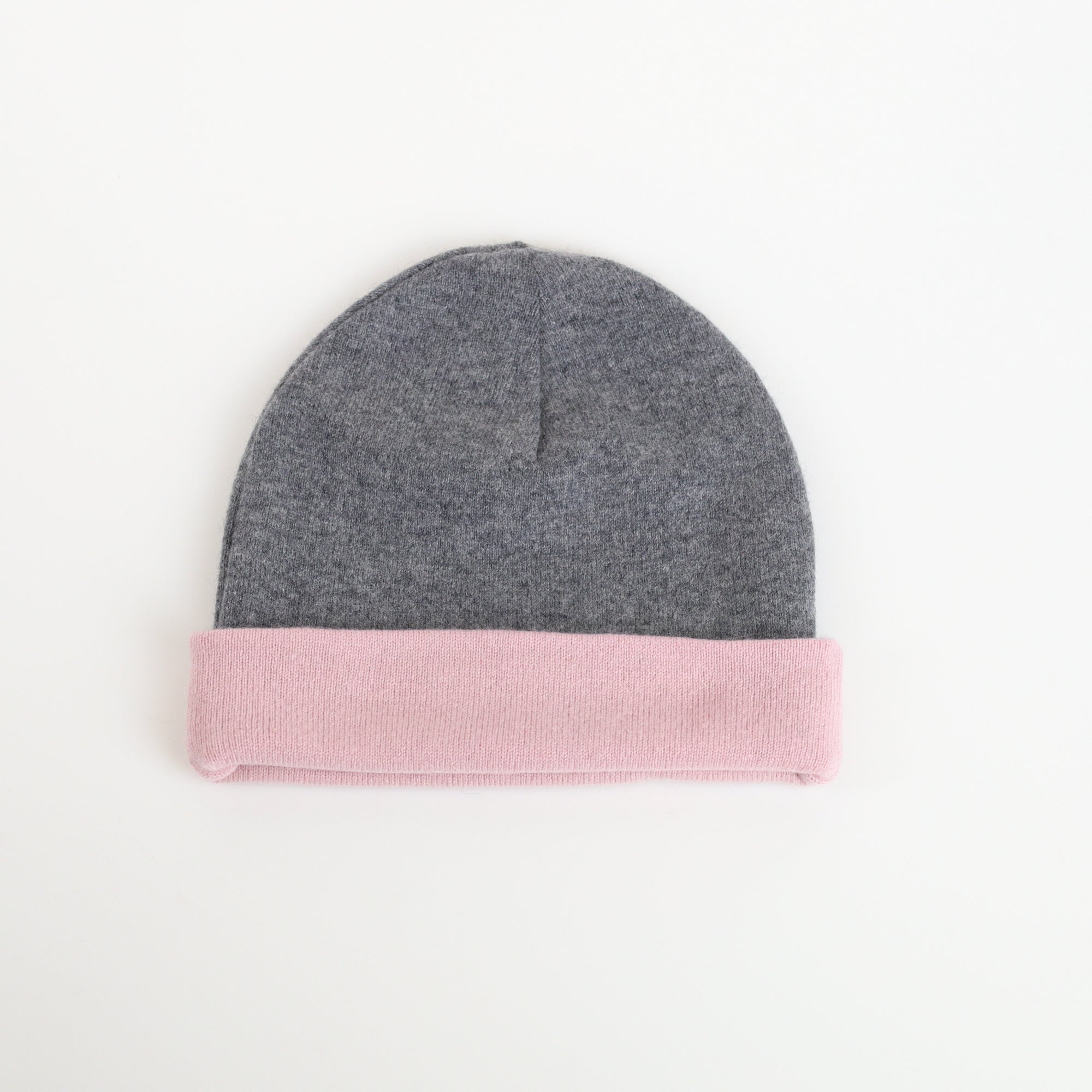 Ash Grey and Pink Reversible Cashmere Beanie Hat