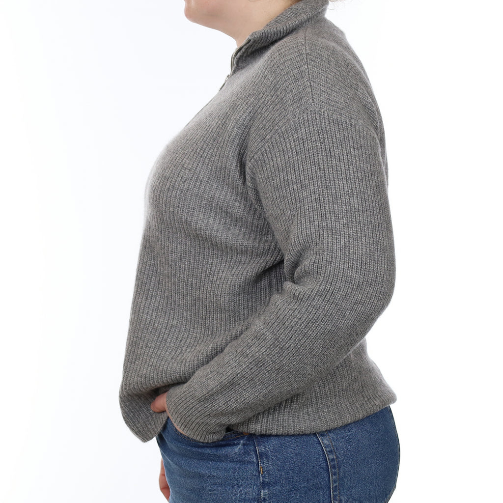 Ash Grey Chunky Ribbed Cashmere 1/4 Zip Jumper Large