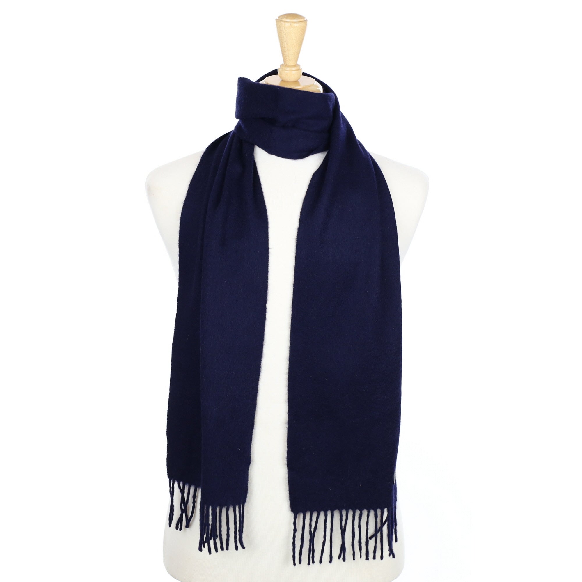 Navy Cashmere Fringed Woven Scarf