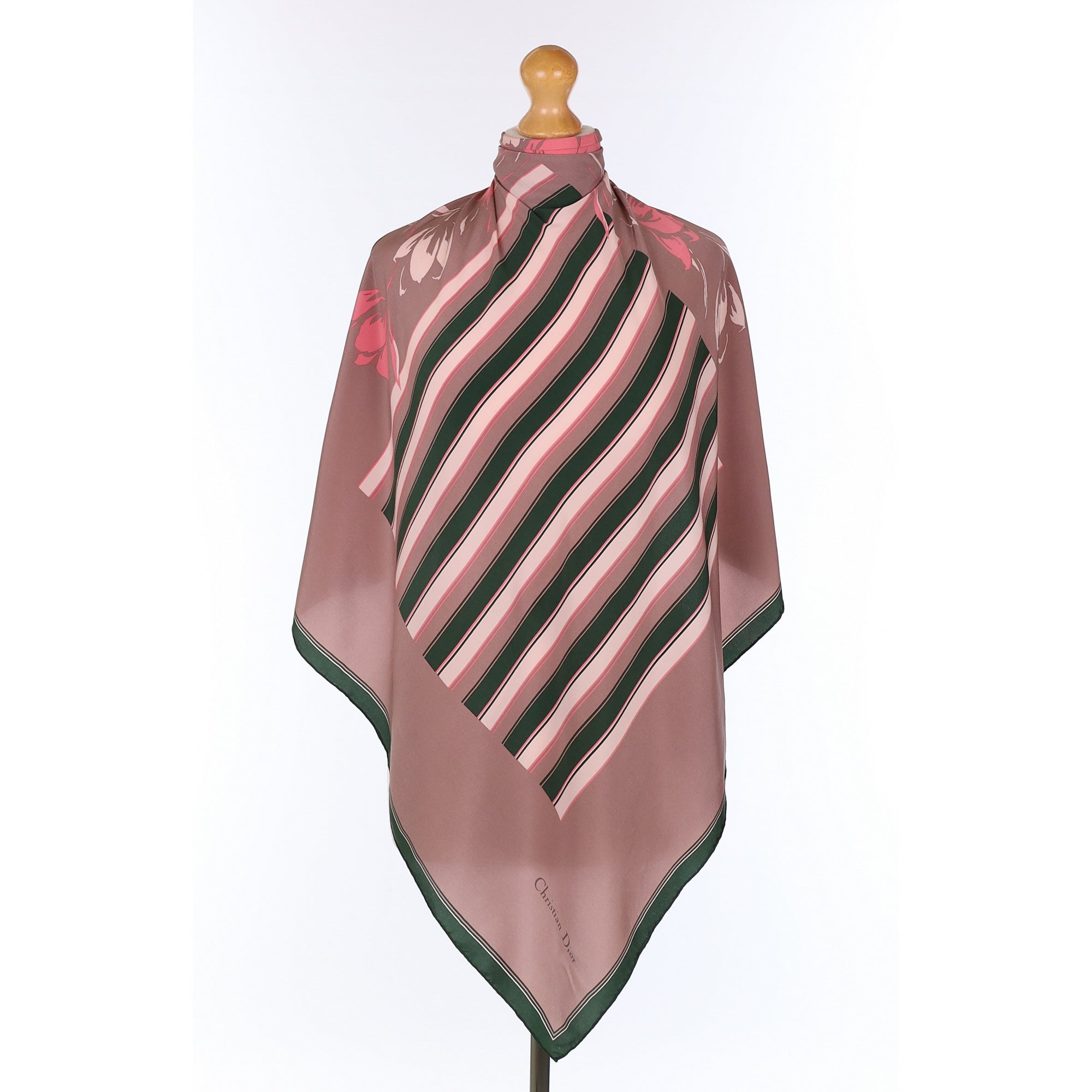 Christian Dior Stripe And Floral Vintage Silk Scarf