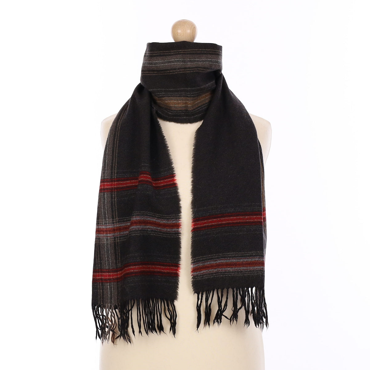 Dark Peppercorn Plaid Cashmere Woven Scarf