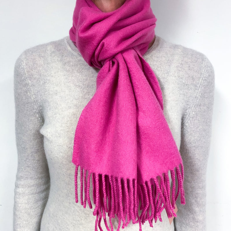 Fuchsia Pink Fringed Cashmere Woven Scarf