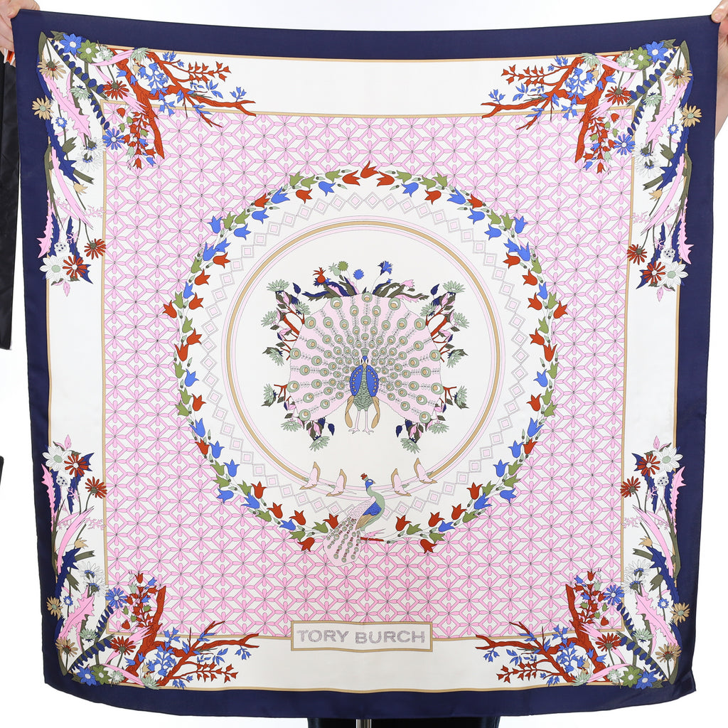 Tory Burch Pink Peacock Silk Scarf
