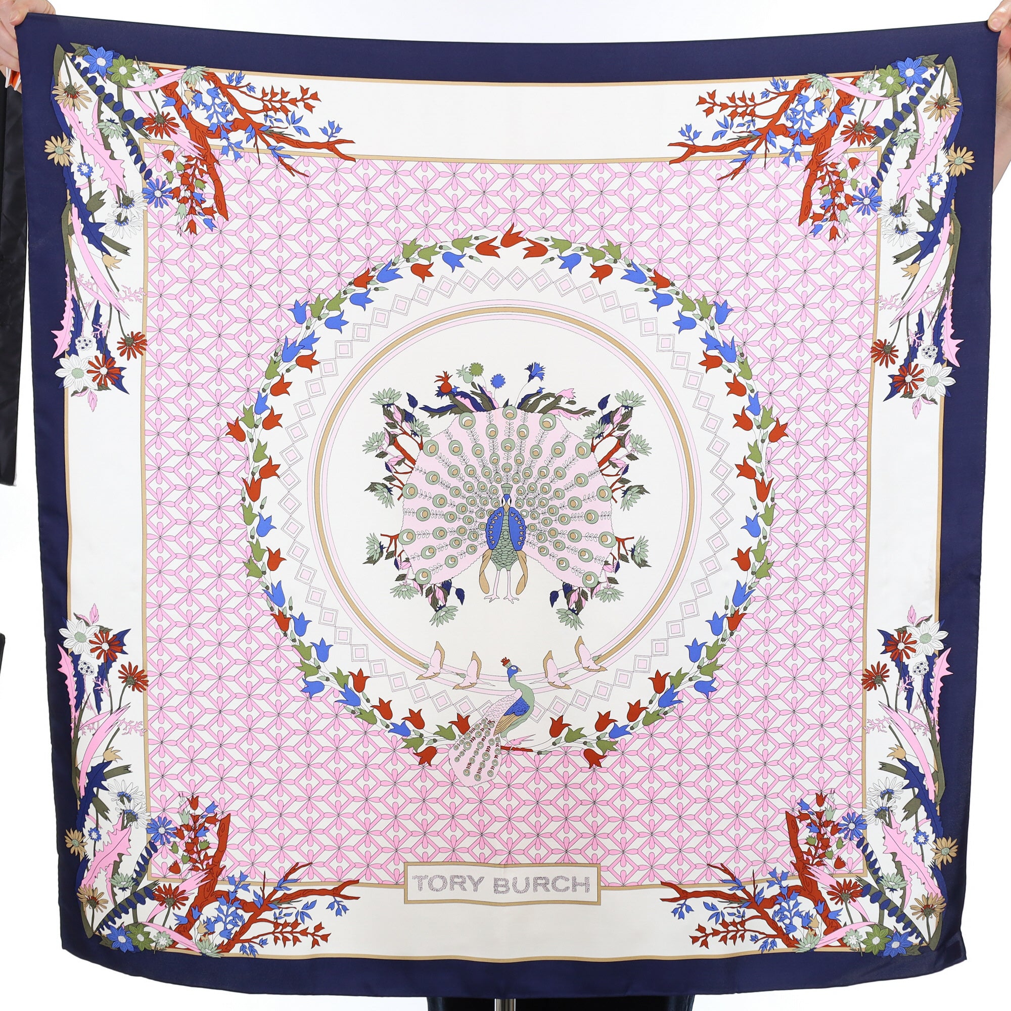 Tory Burch Pink Peacock Silk Scarf