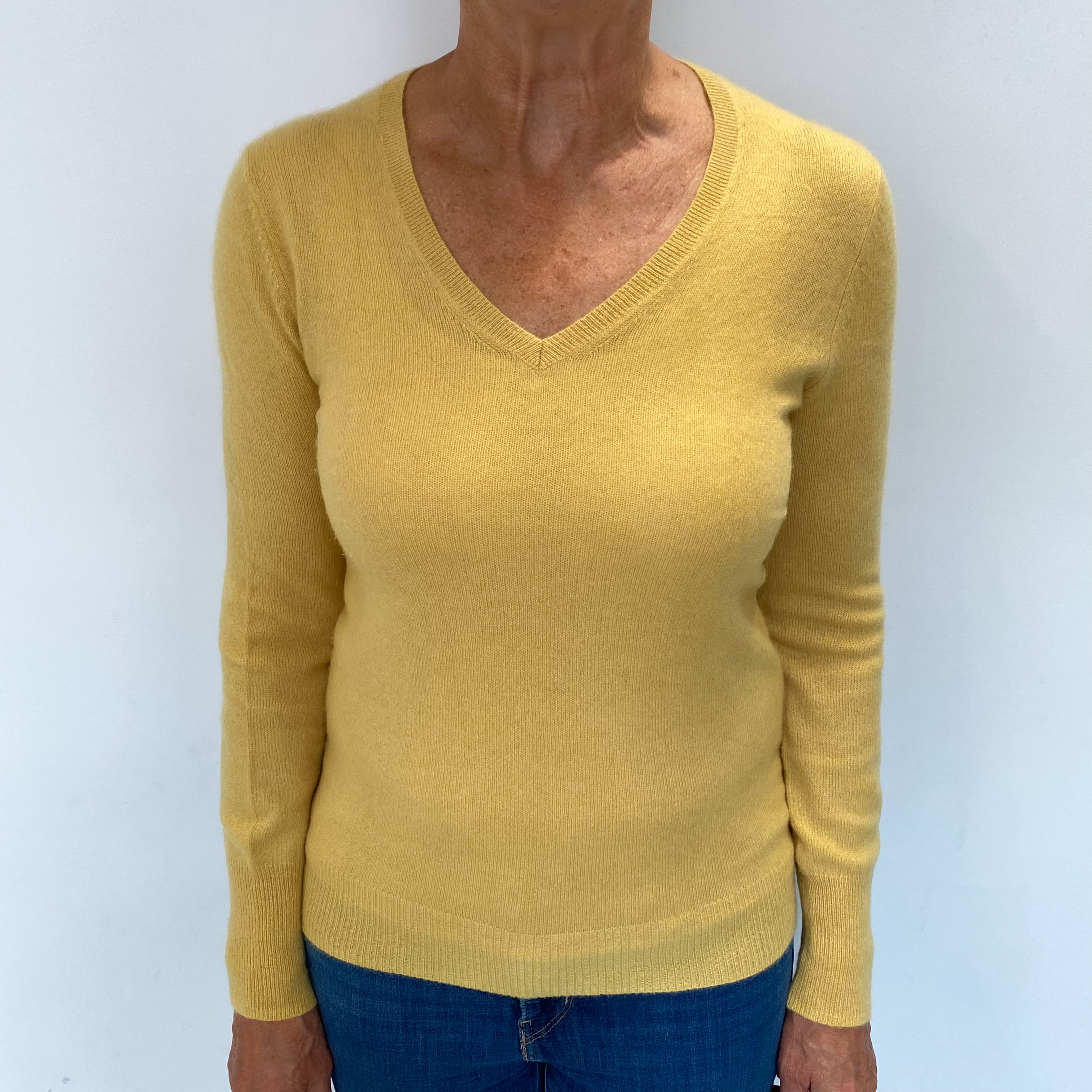 Mustard Yellow Cashmere V Neck Jumper Medium