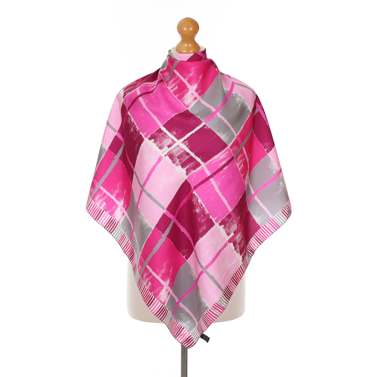 Immaculate Pink and Grey Checked Silk Scarf