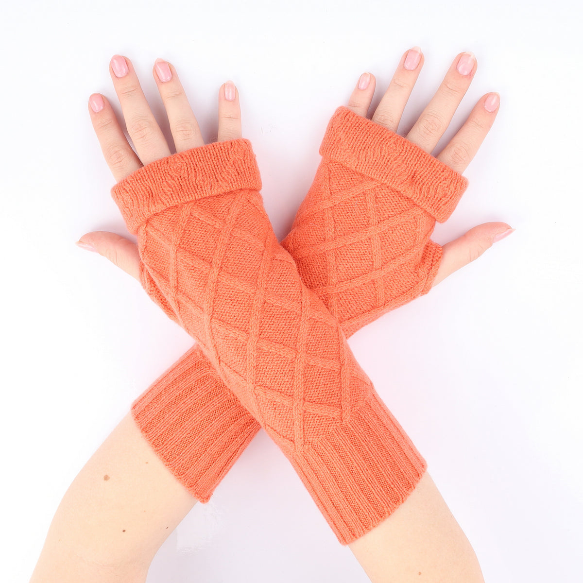 Sunset Orange Textured Fingerless Gloves