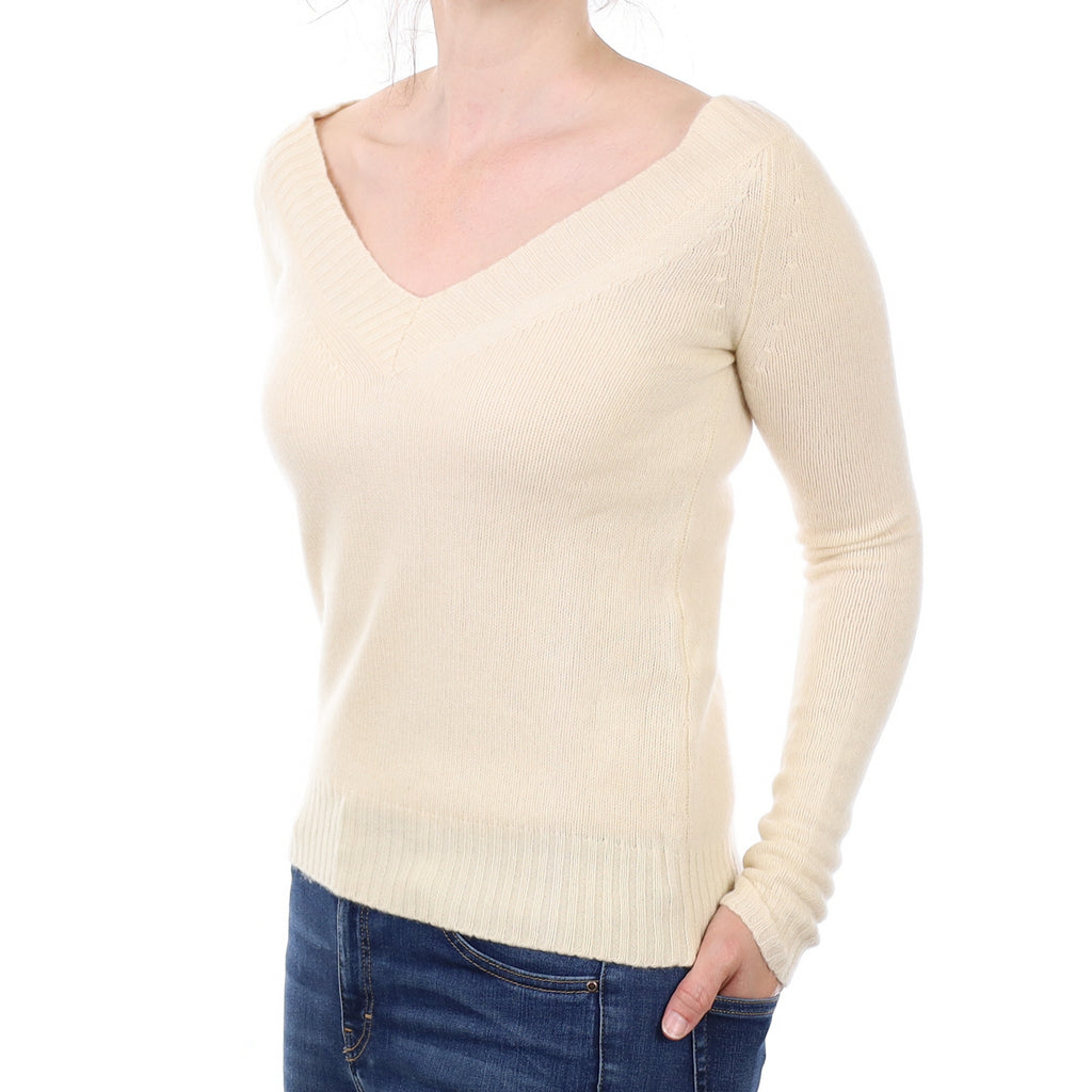 Theory Vanilla Cream Cashmere V Neck Jumper Small