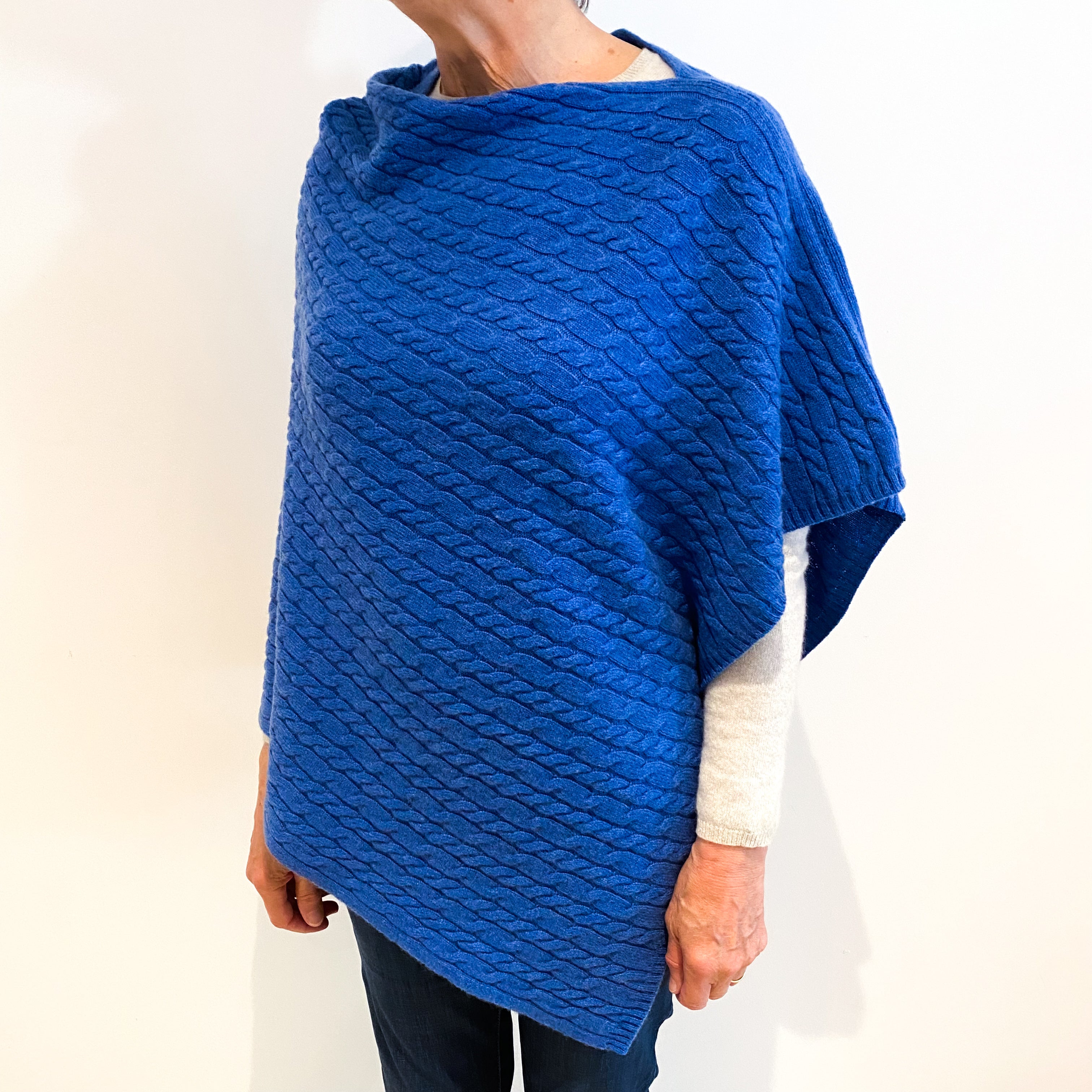Brand New Scottish Azure Blue Cashmere Cable Poncho One Size