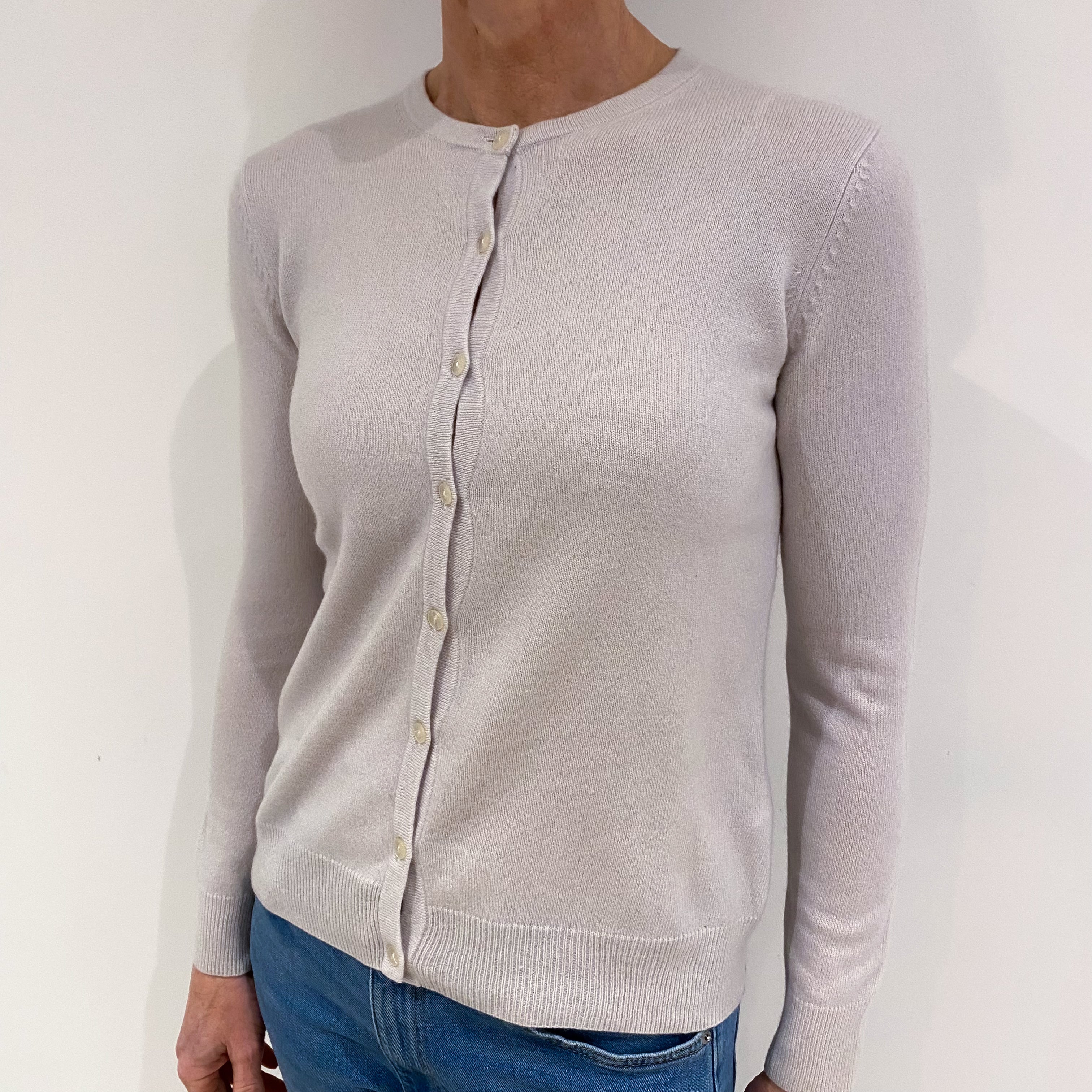 Dusty Grey Cashmere Crew Neck Cardigan Small