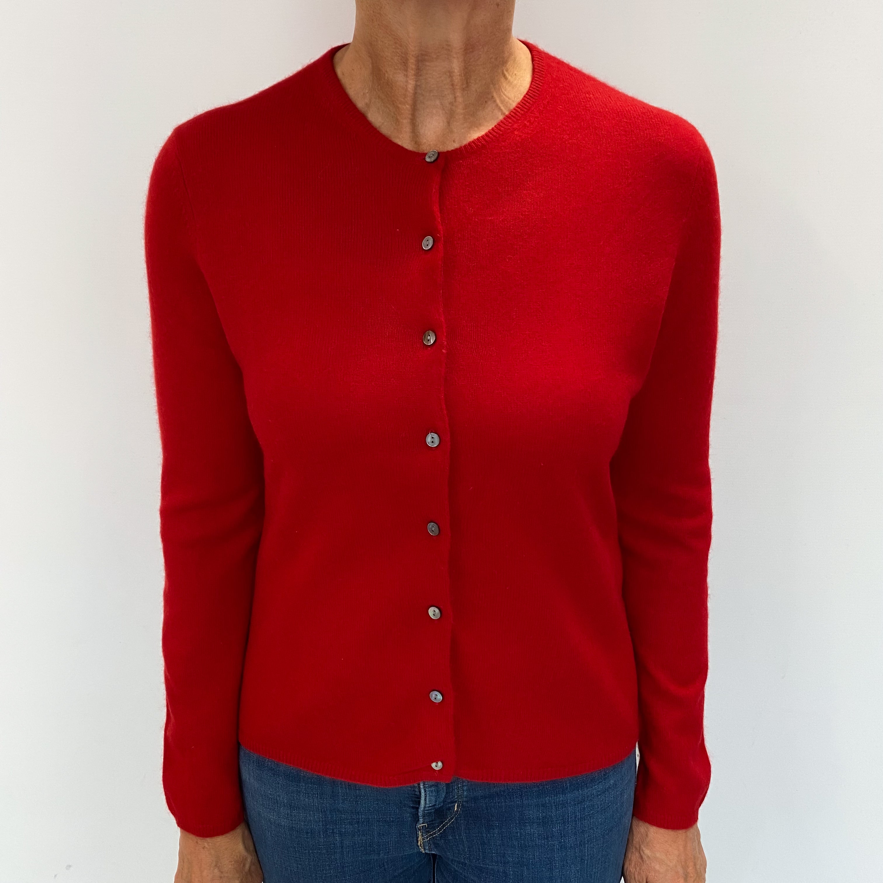 Scarlet Red Cashmere Crew Neck Cardigan Medium