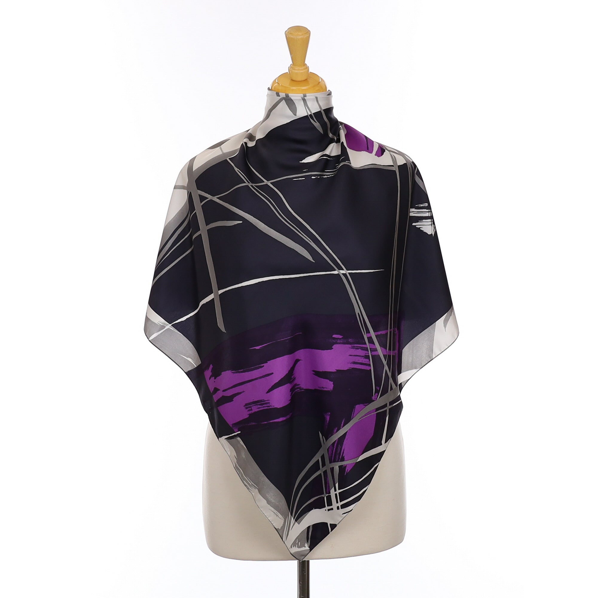 Italian Abstract Black, Grey and Purple Silk Scarf