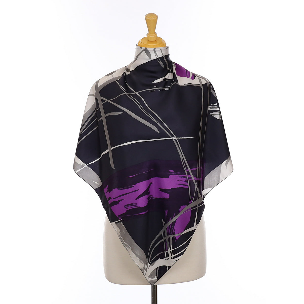 Italian Abstract Black, Grey and Purple Silk Scarf