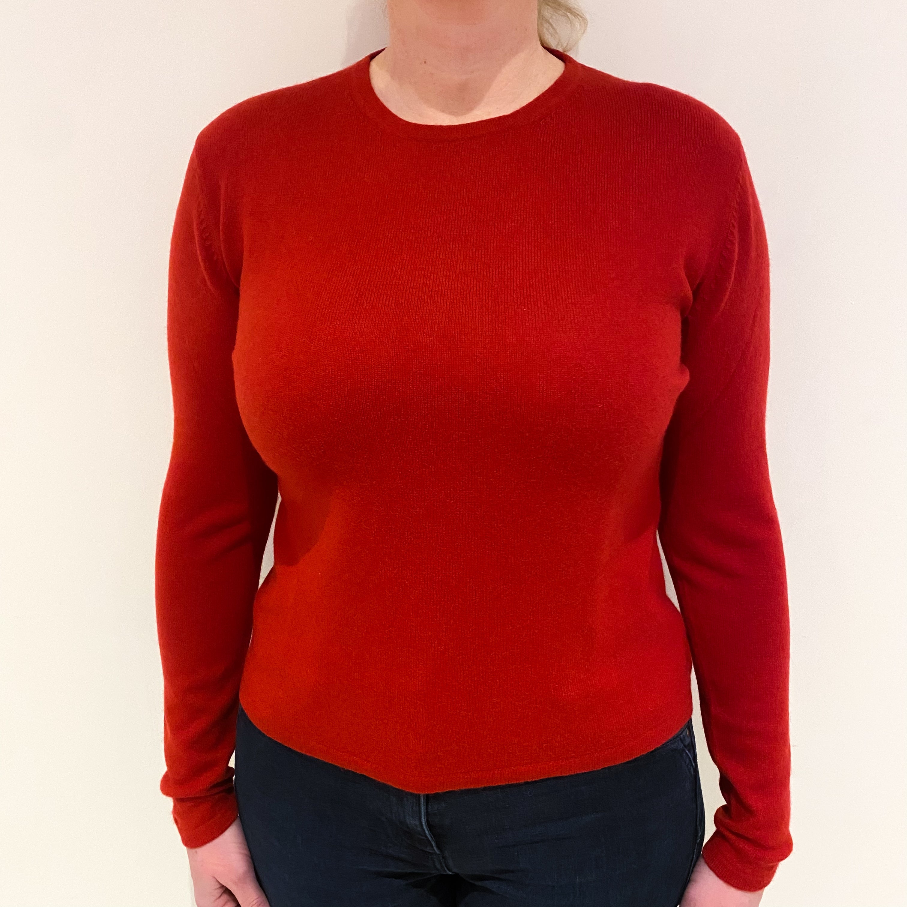 Scarlet Red Cashmere Crew Neck Jumper Large