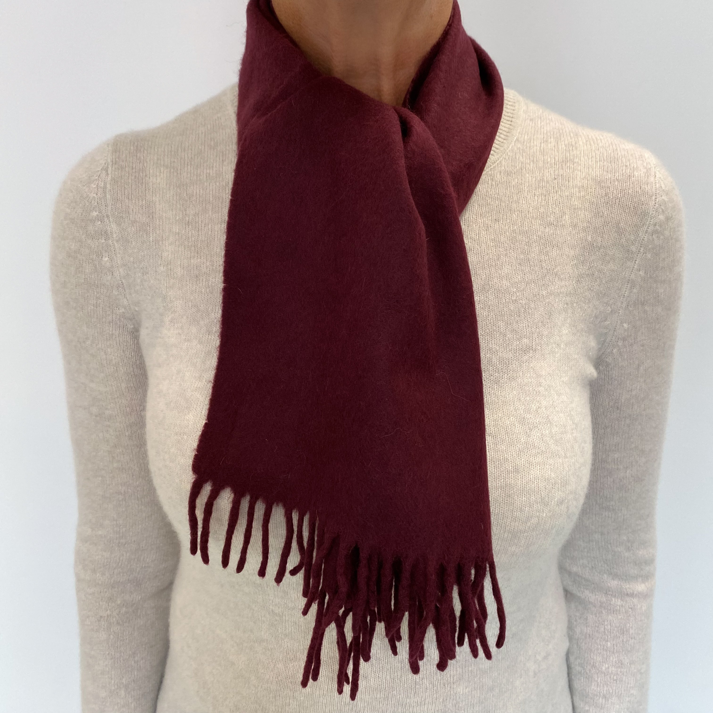 Burgundy Red Cashmere Woven Fringed Scarf