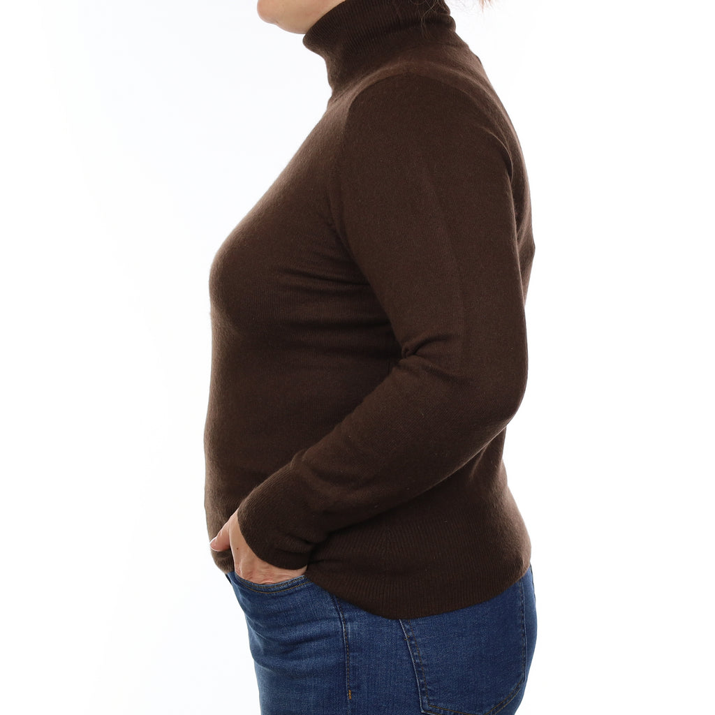 Chocolate Brown Cashmere Polo Neck Jumper Large