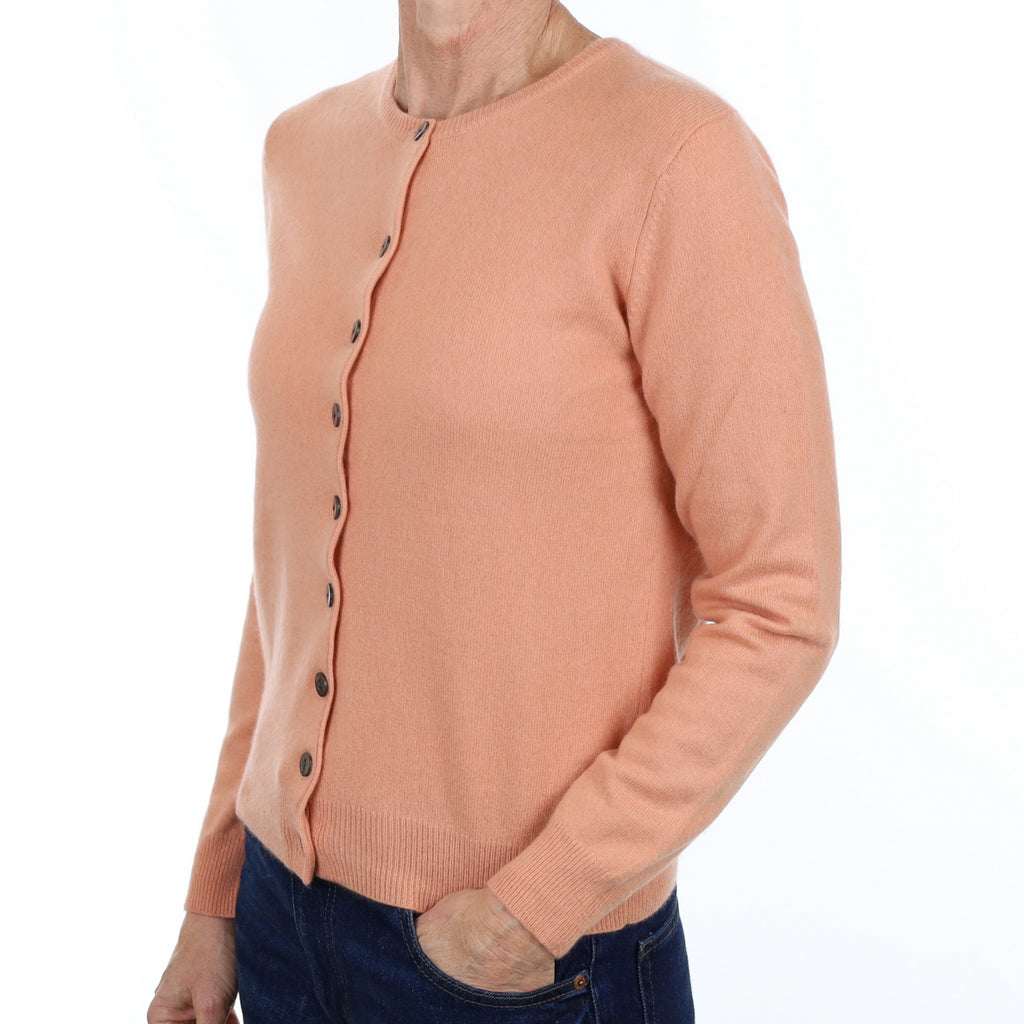 Peach Pink Cashmere Crew Neck Cardigan Small