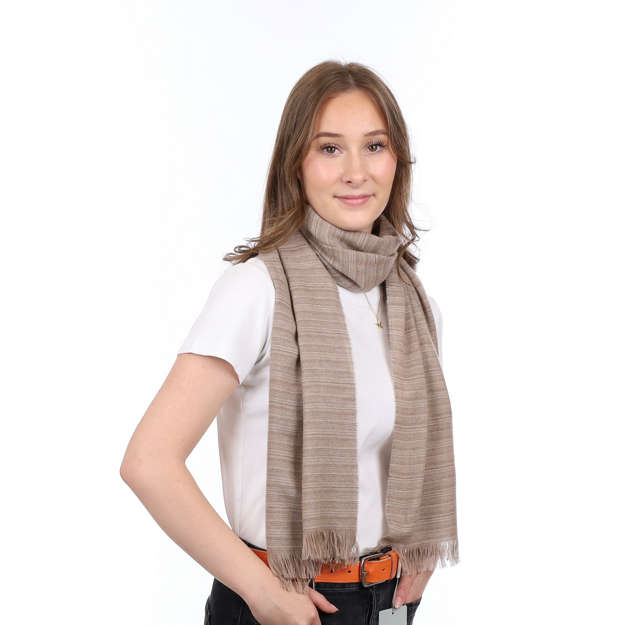 Brand New Scottish Two Tone Fawn Luxury Woven Cashmere Mini Wrap