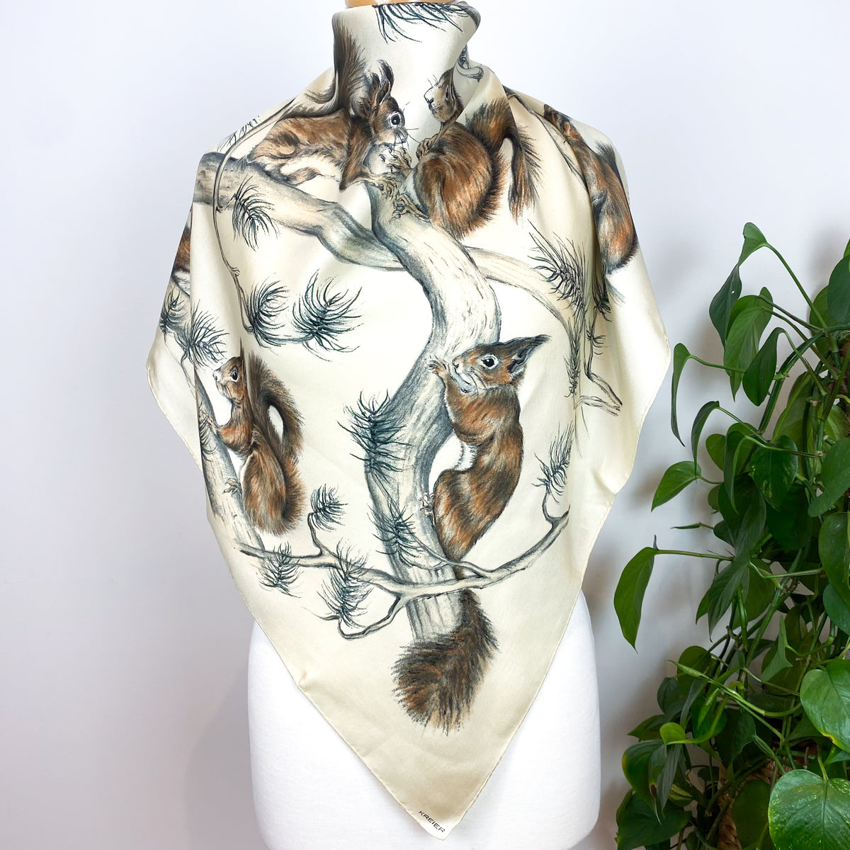 1970s Kreier Squirrel Vintage Silk Scarf