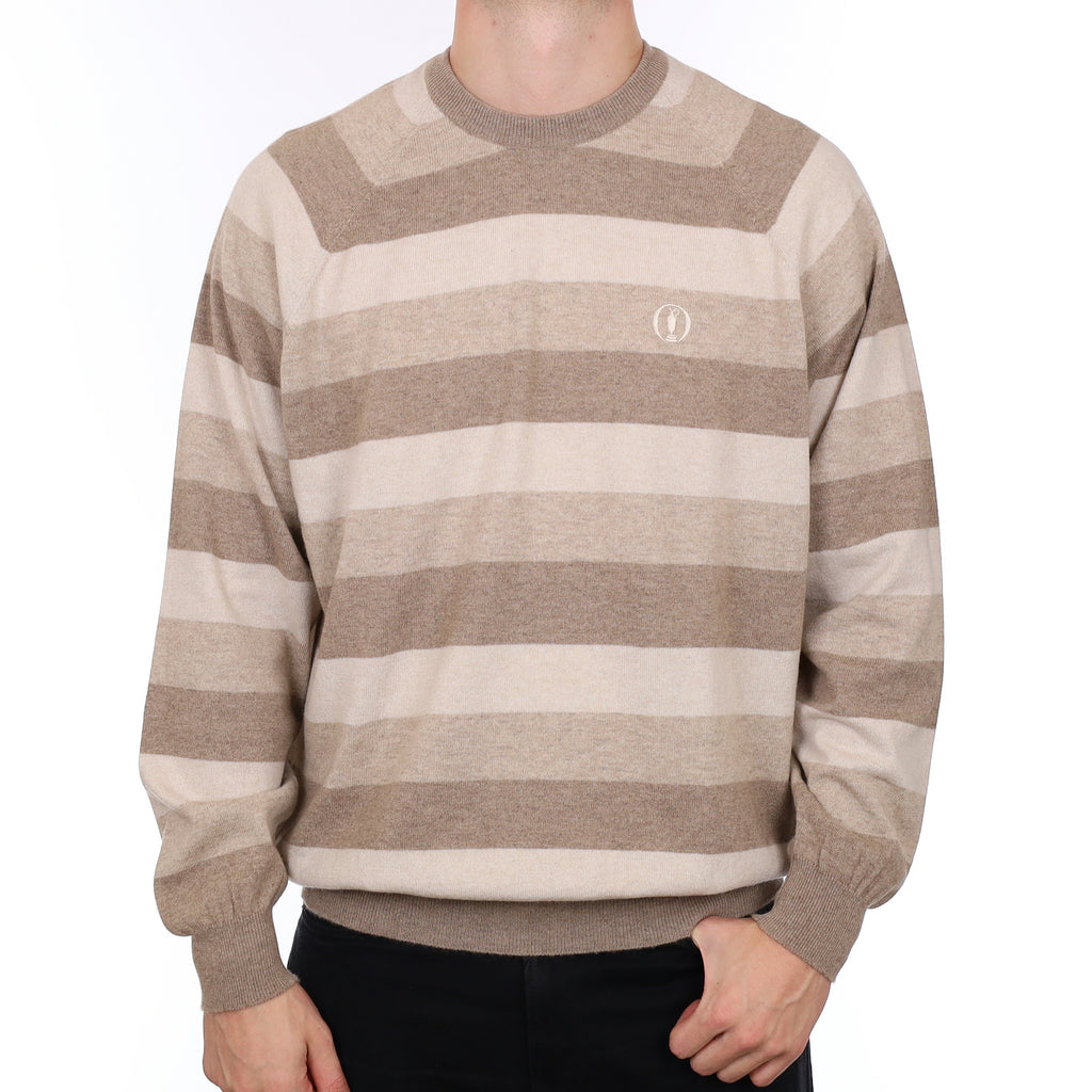 Men’s Brand New Scottish Hawico Golf Fawn Stripe Cashmere Crew Neck Jumper XXXL