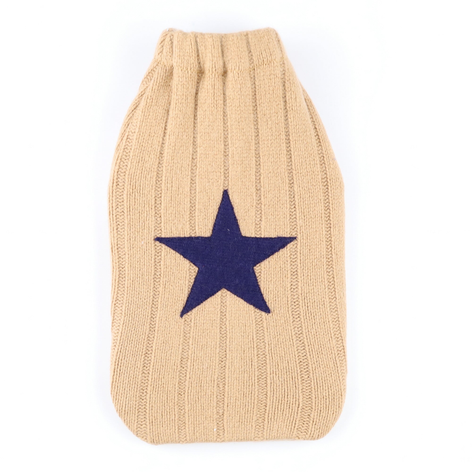 Caramel with Navy Star Cashmere Large Hot Water Bottle